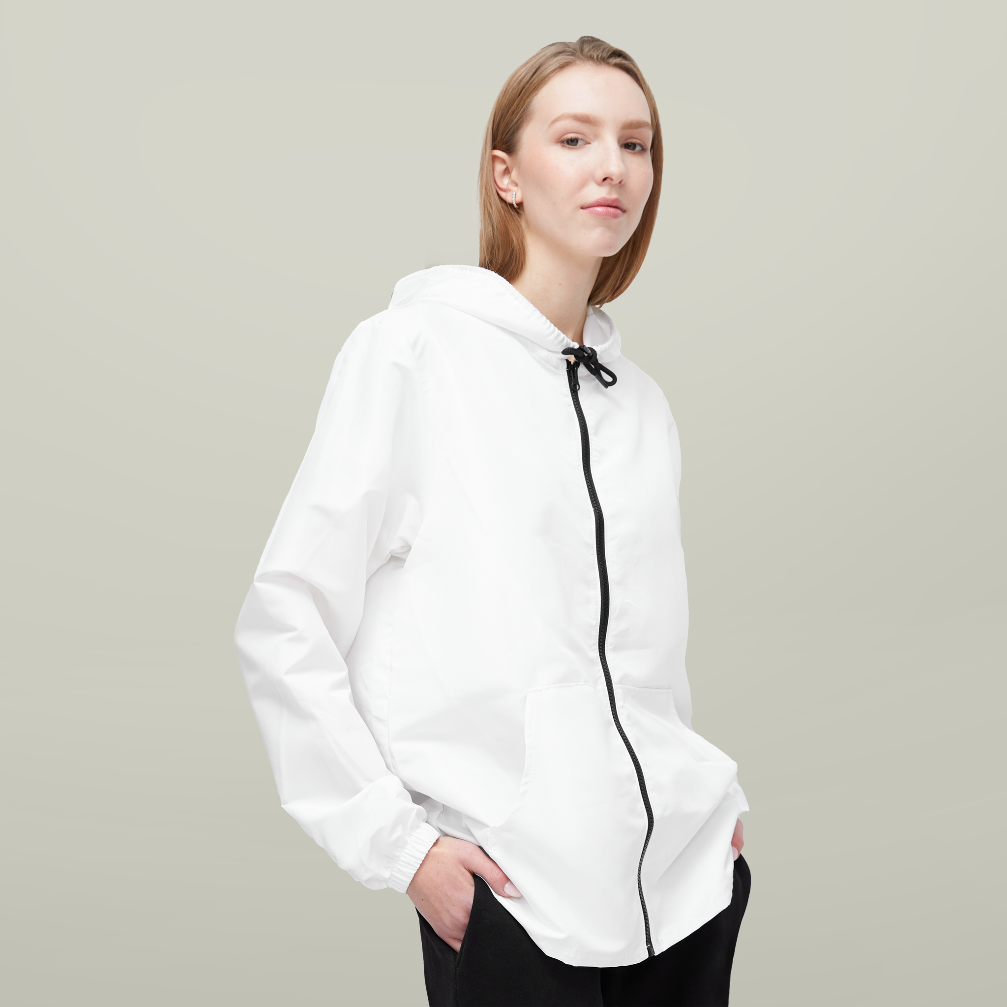 【GRAVER】Cloud Smile Embroidery White Clip Windbreaker Personalized Windbreaker for Print on Demand