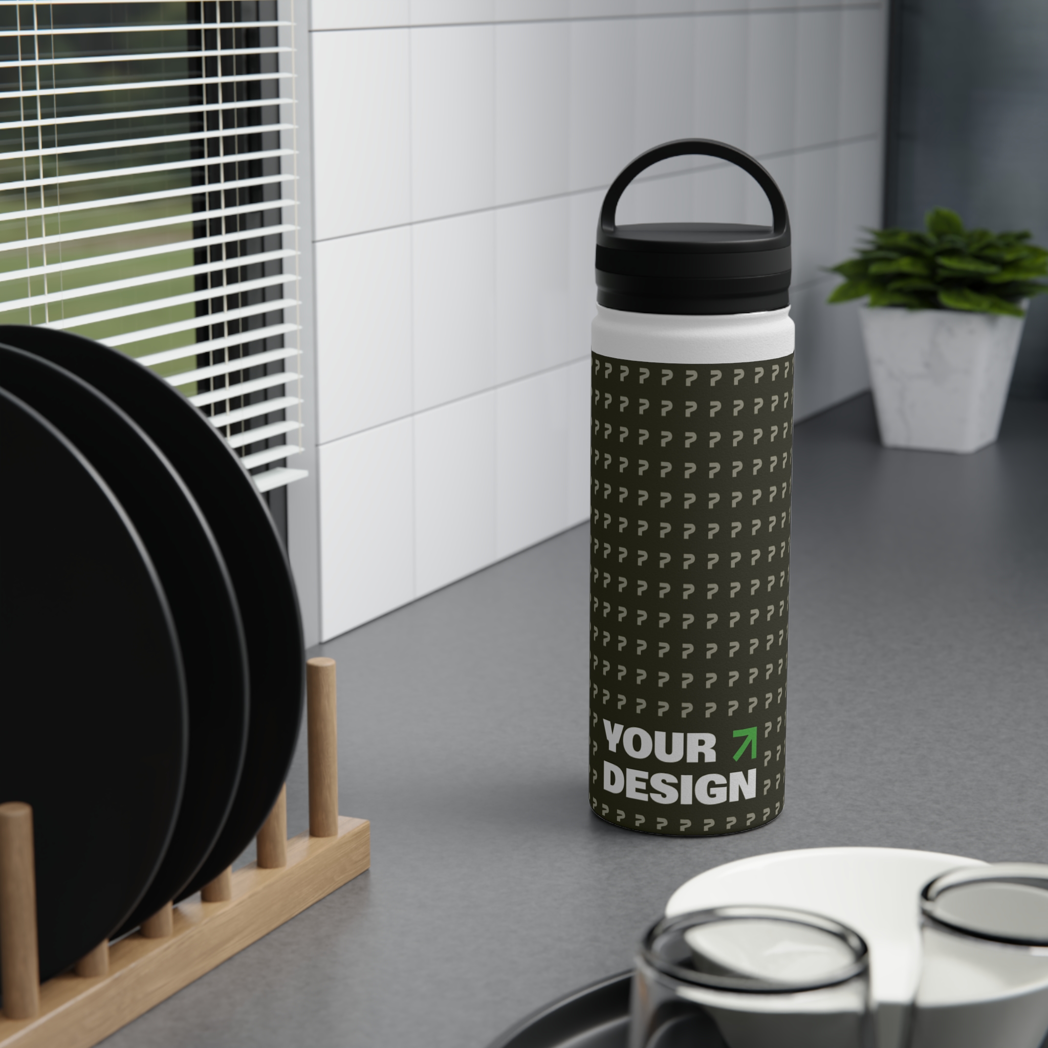 Stainless Steel Water Bottle, Handle Lid