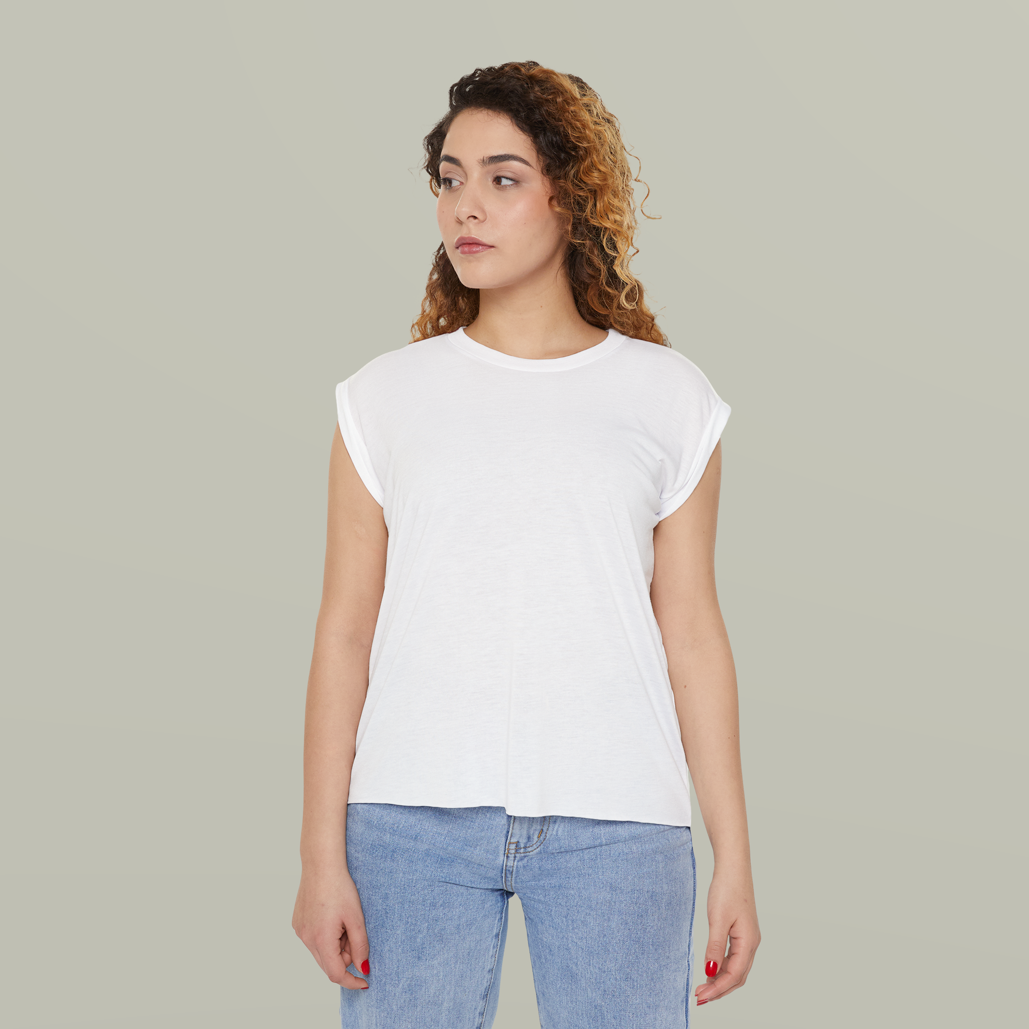 Women’s Flowy Rolled Cuffs Muscle Tee - Main Image