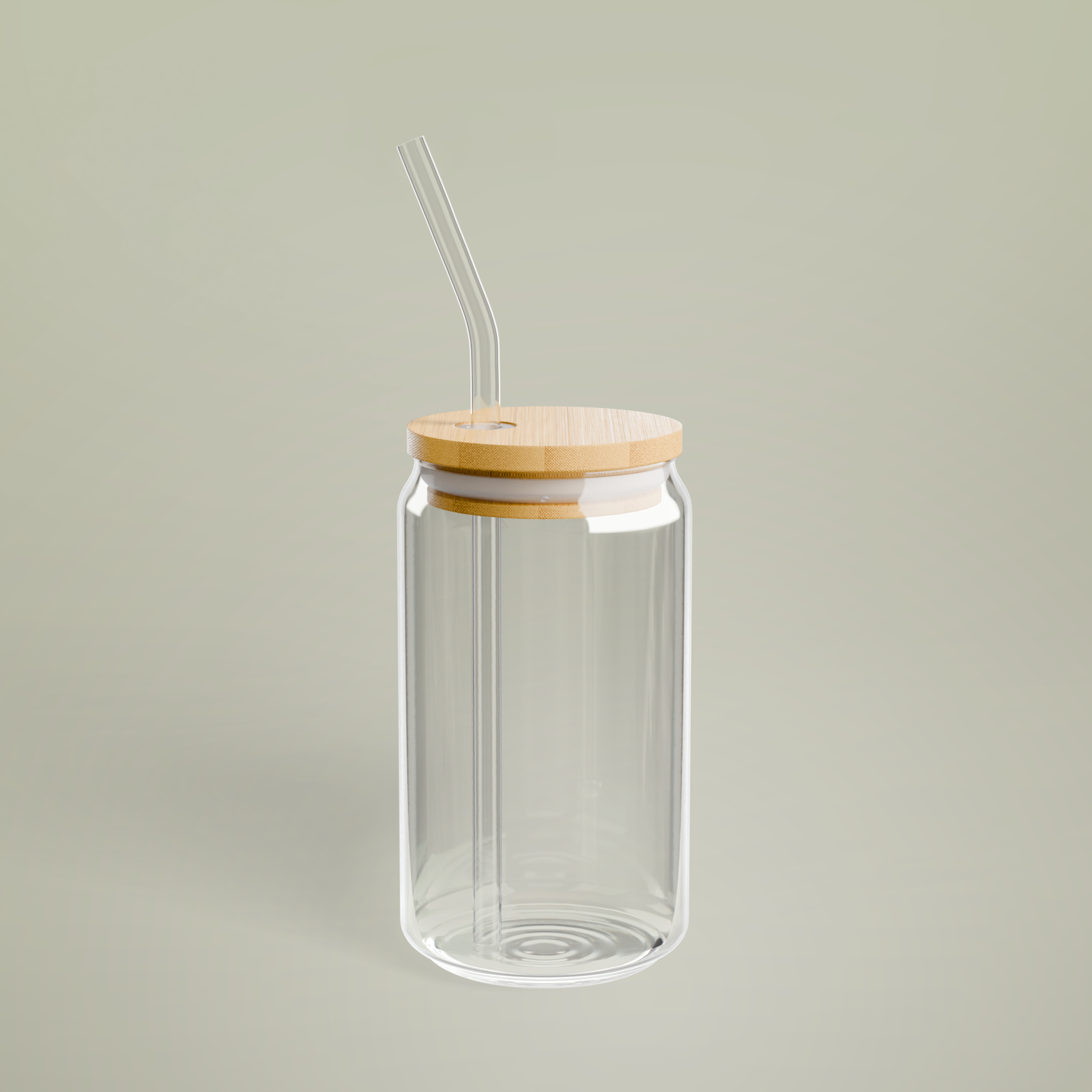 Glass Can with Straw and Lid, 16oz - Main Image