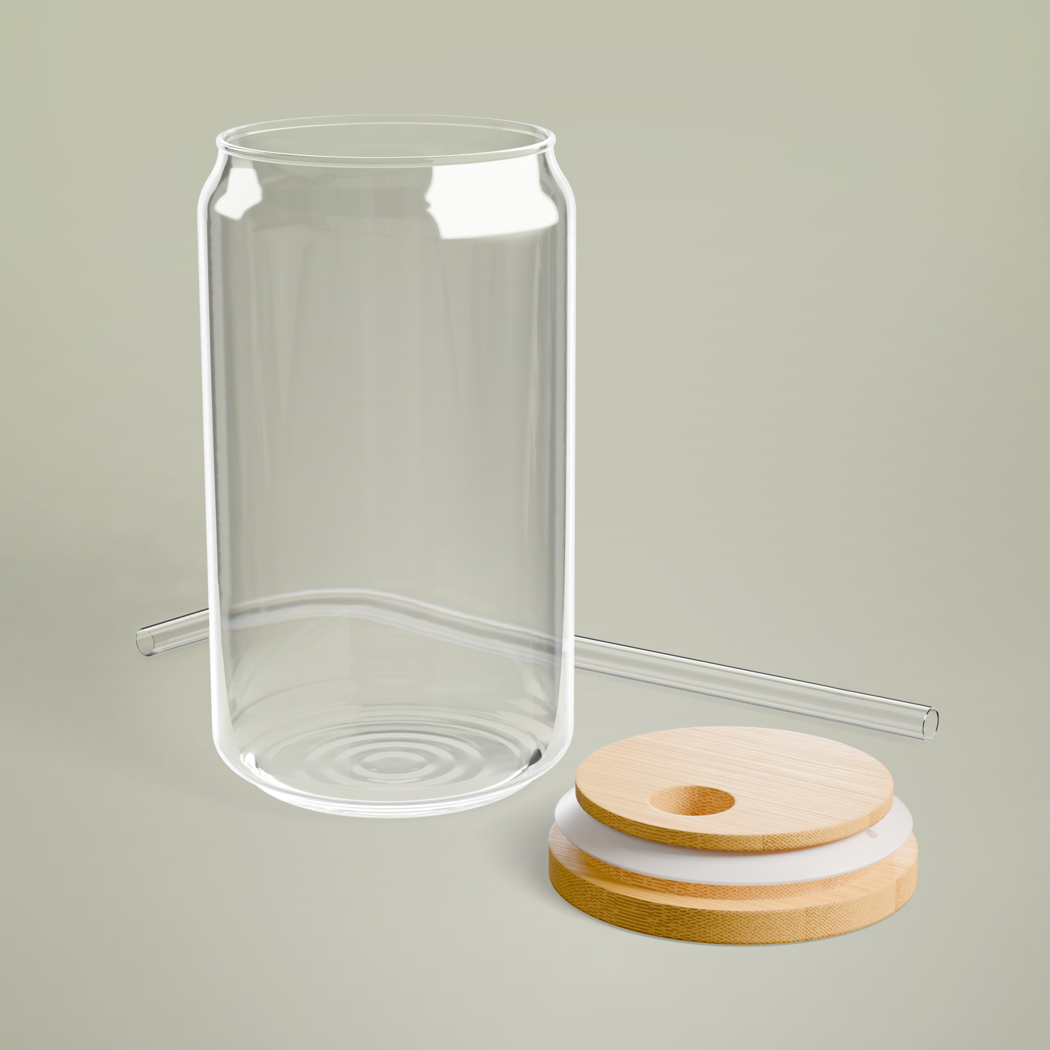 Glass Can with Straw and Lid, 16oz - Thumbnail Image