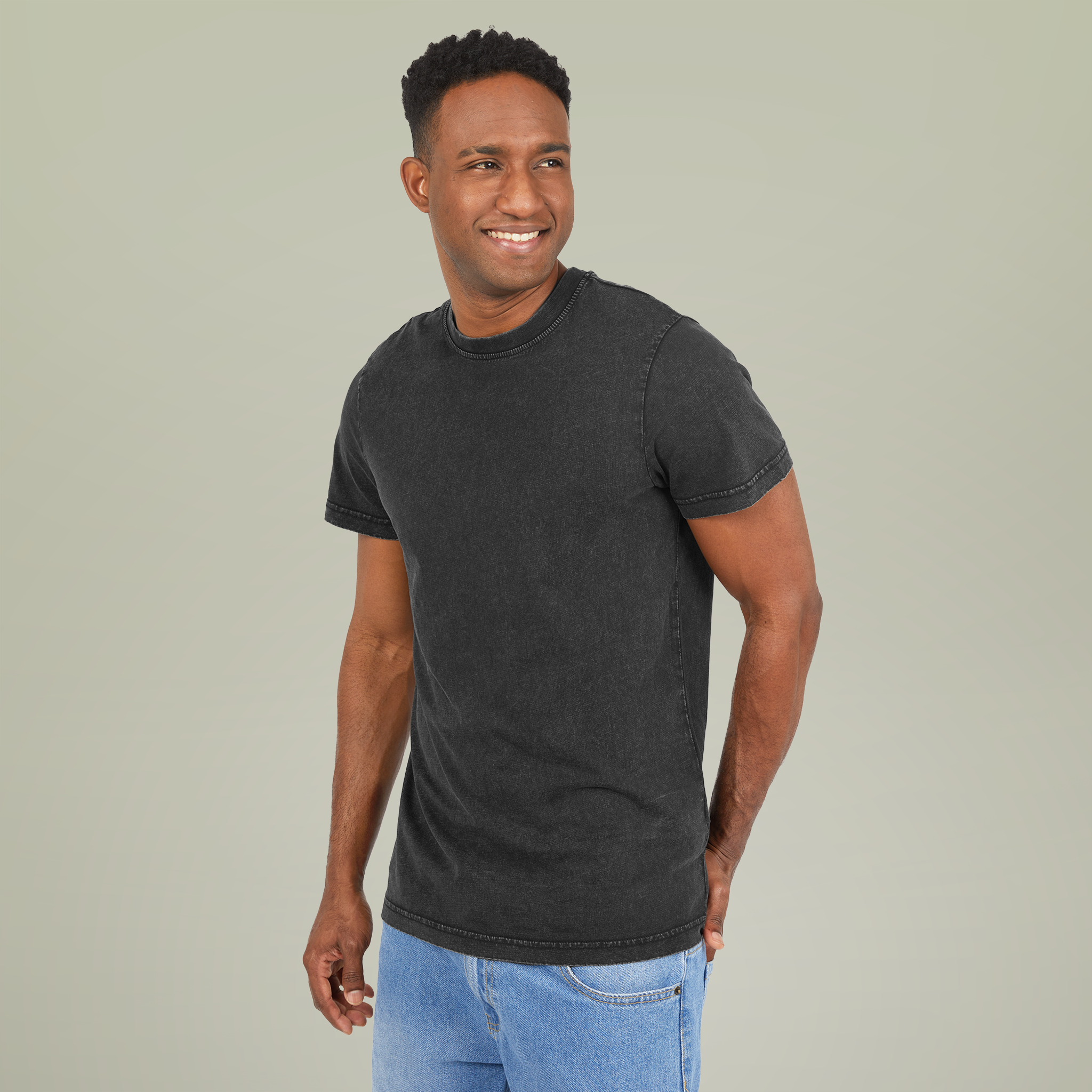 Acid Washed Round Neck Tee - Thumbnail Image
