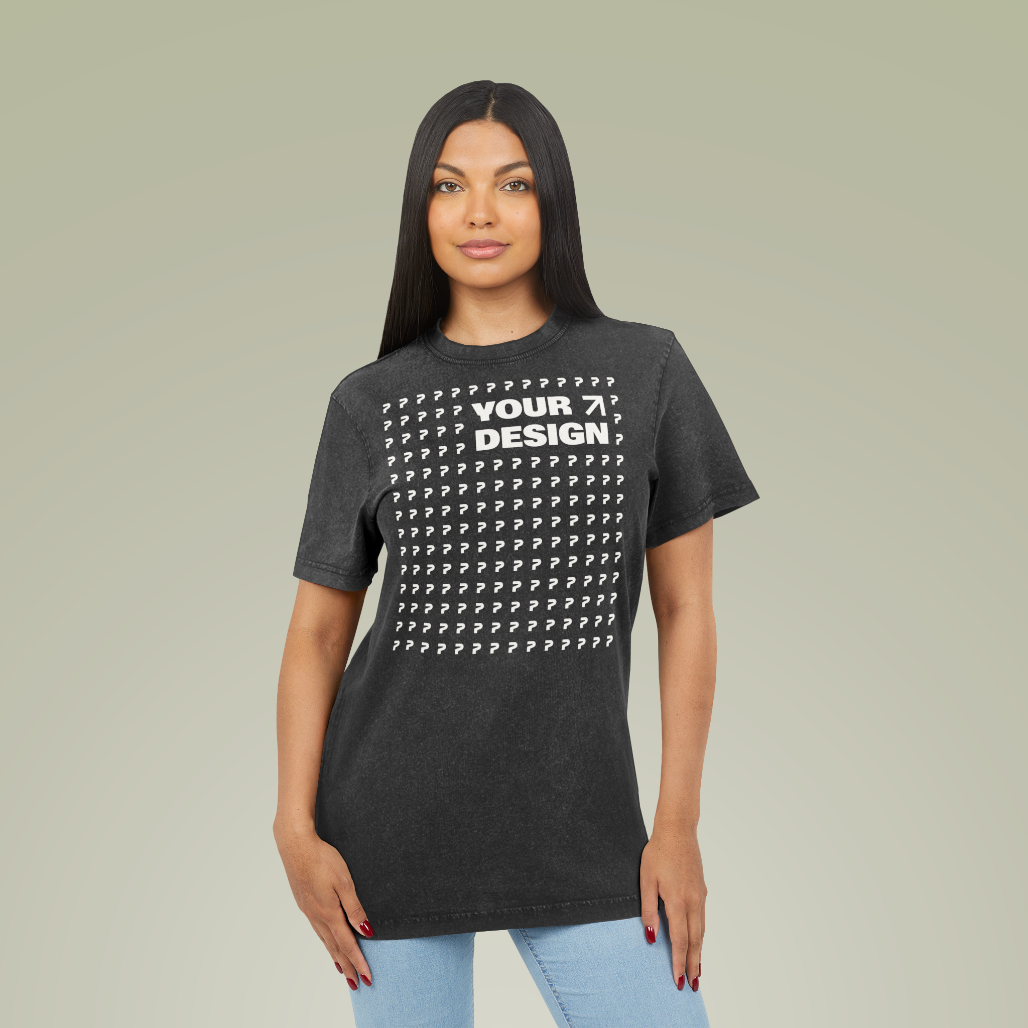 Acid Washed Round Neck Tee - Thumbnail Image