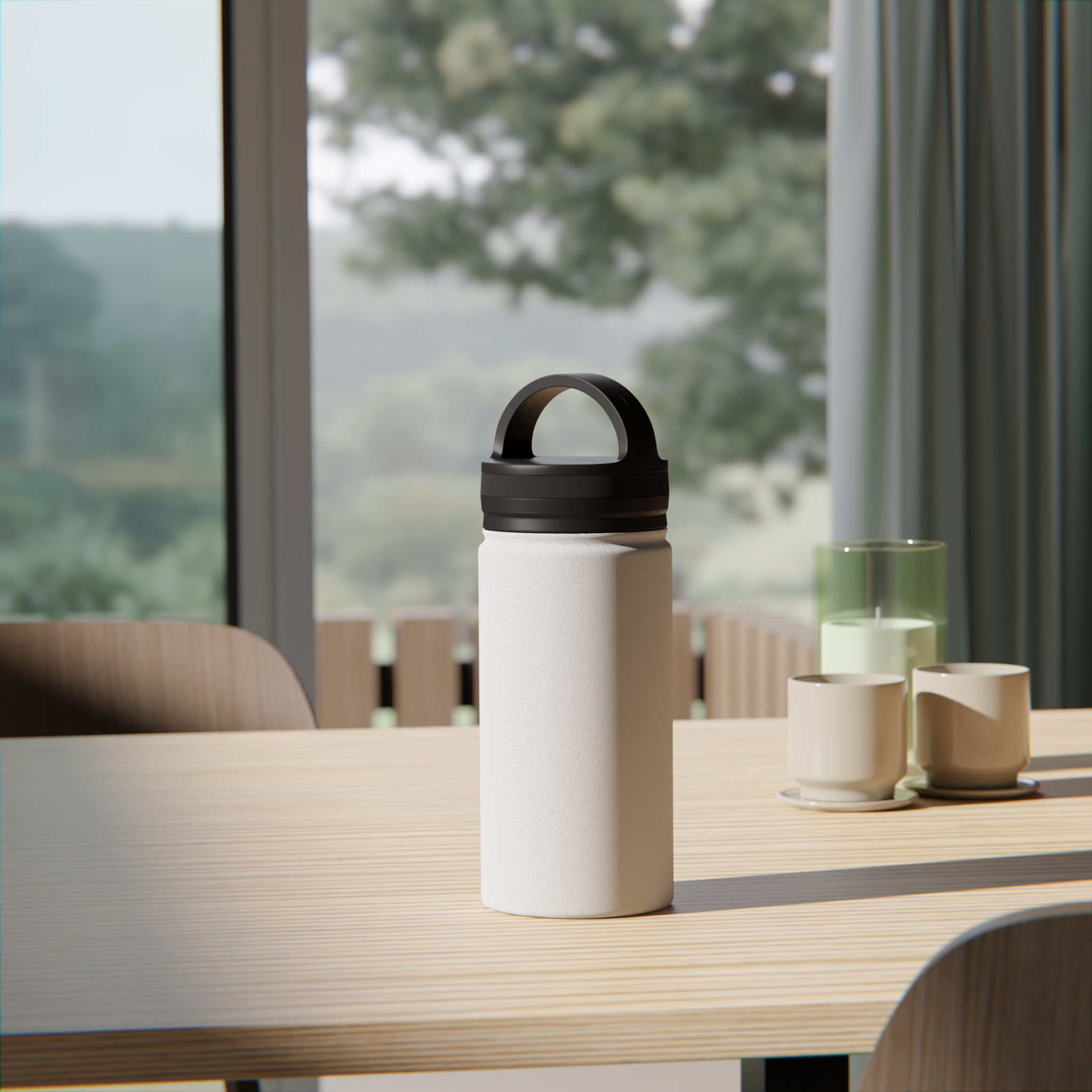 Stainless Steel Water Bottle, Handle Lid - Thumbnail Image