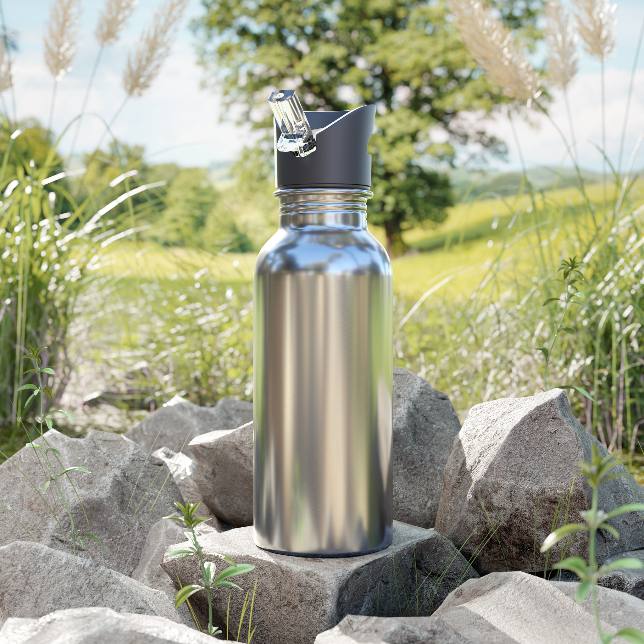 Stainless Steel Water Bottle With Straw, 20oz - Thumbnail Image