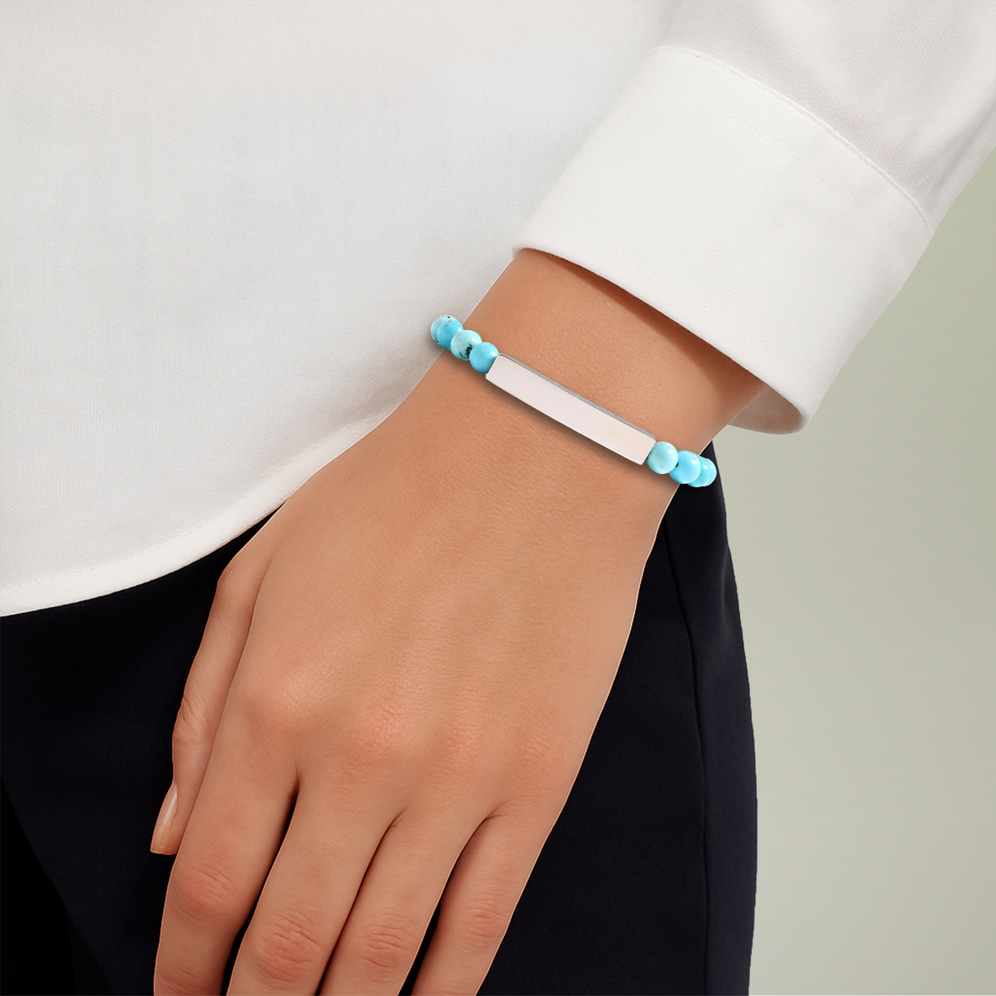 Natural Stone Stretch Bar Bracelet (Engraving)Design
