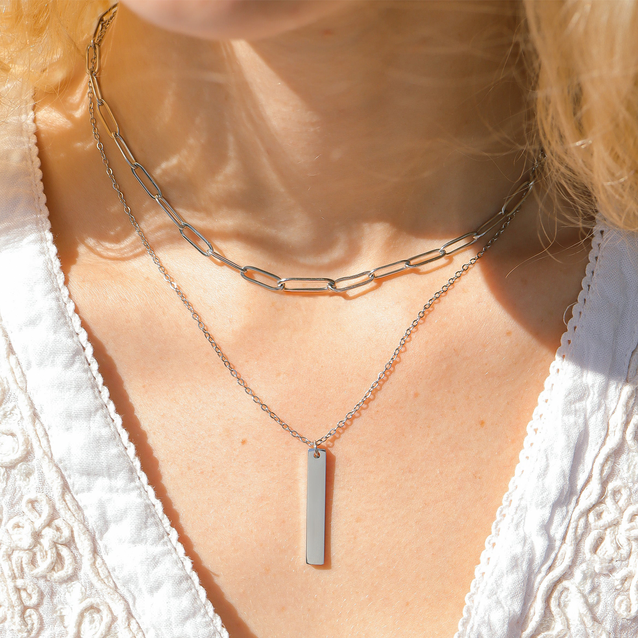 Vertical Bar Necklace (Engraving)Design