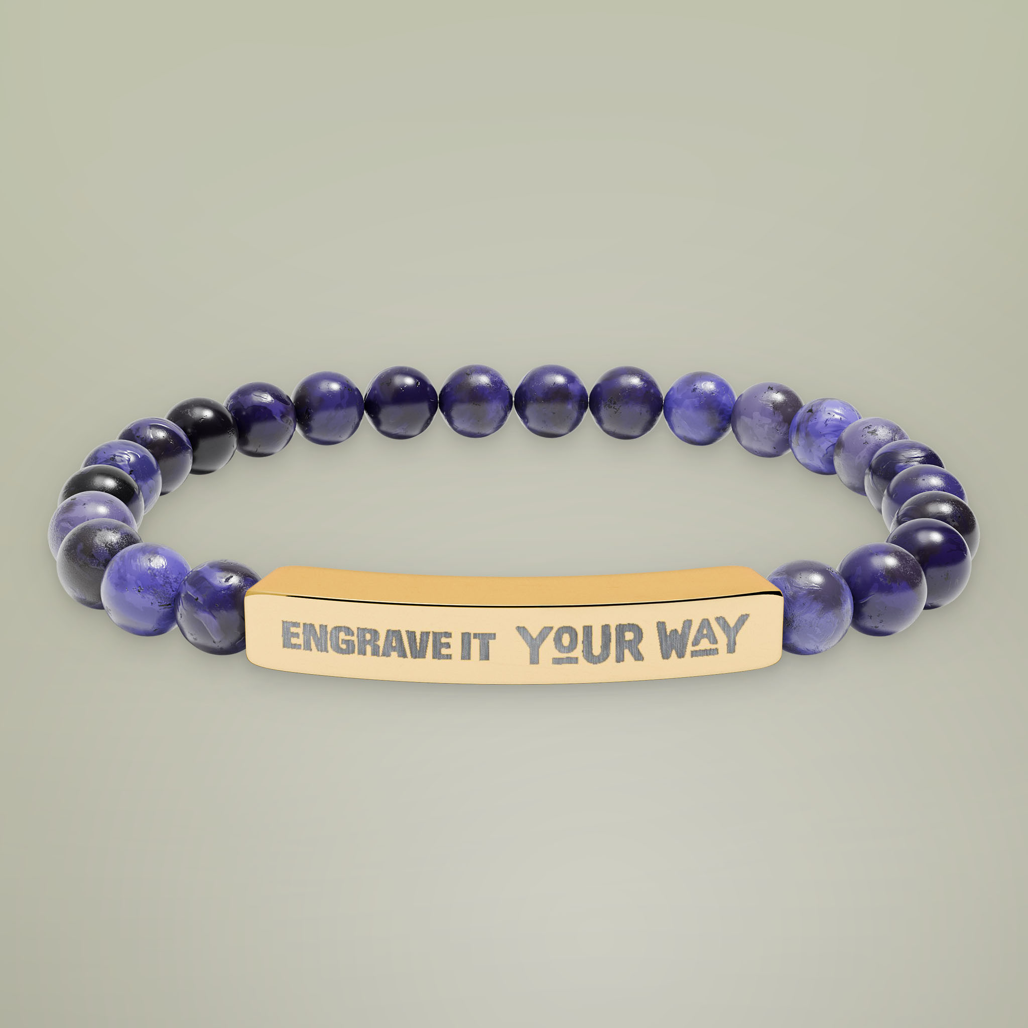 Natural Stone Stretch Bar Bracelet (Engraving)