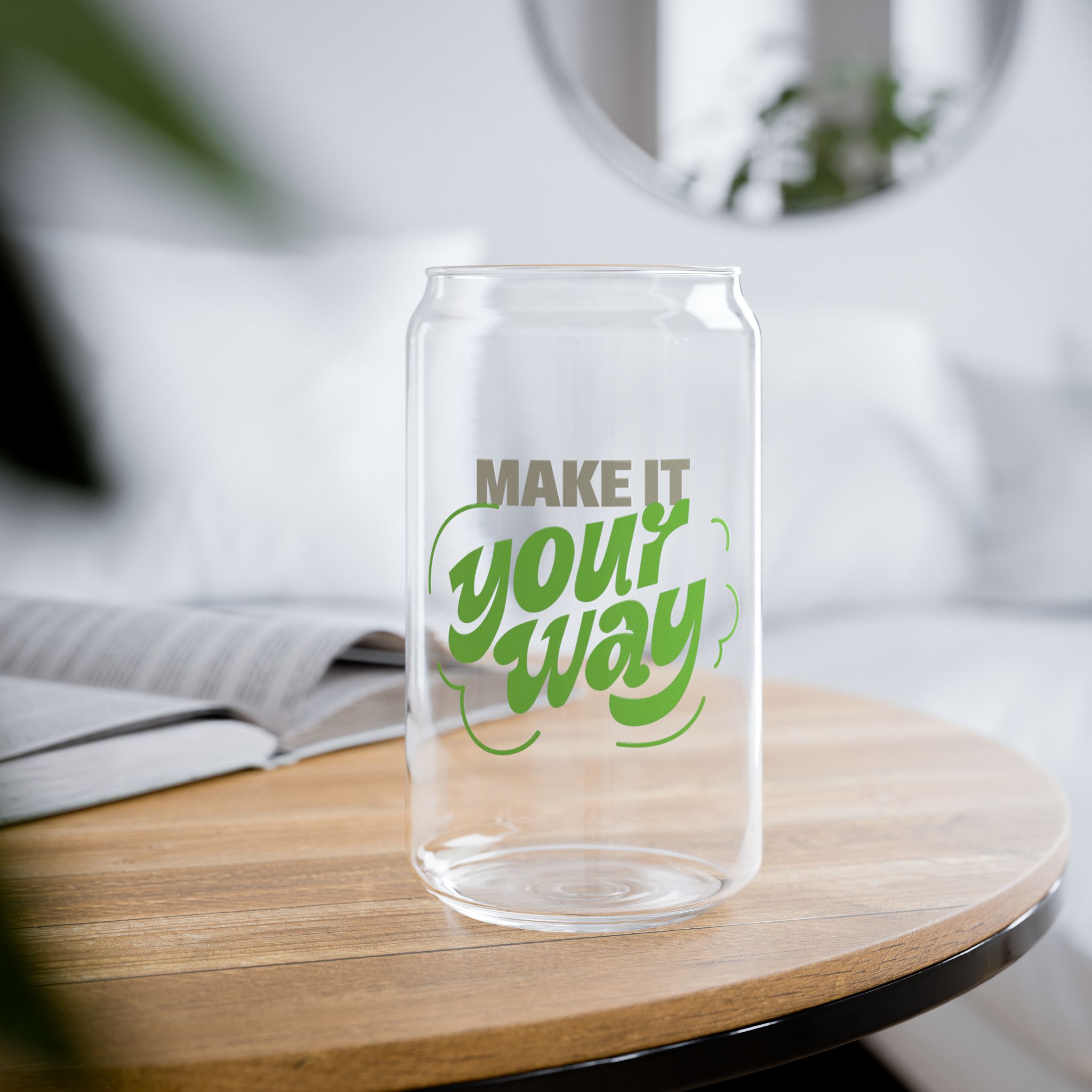 Glass Can with Straw and Lid, 16oz - Thumbnail Image