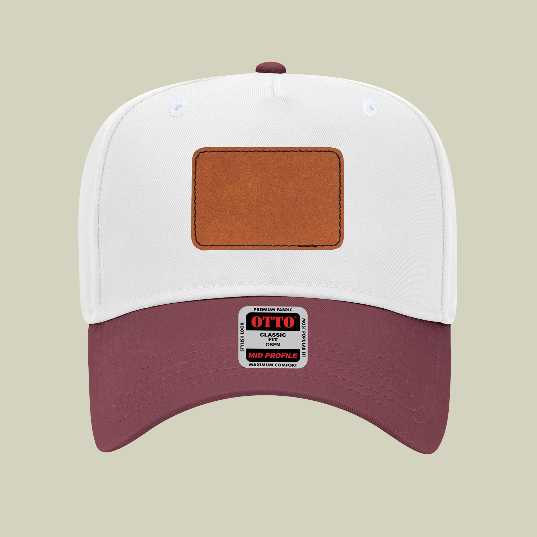 Mid Profile Baseball Cap with Leather Patch (Rectangle)