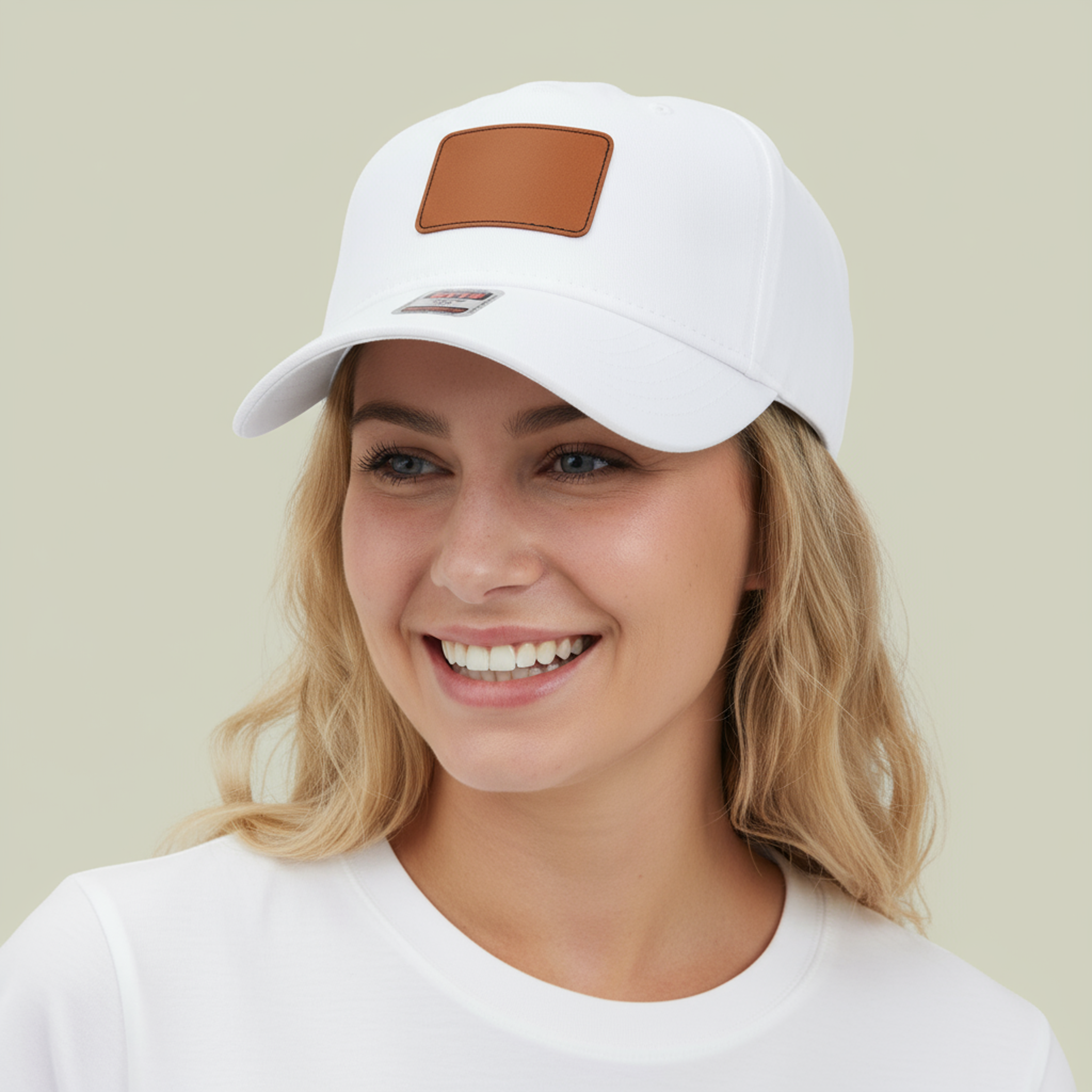 Mid Profile Baseball Cap with Leather Patch (Rectangle)Design