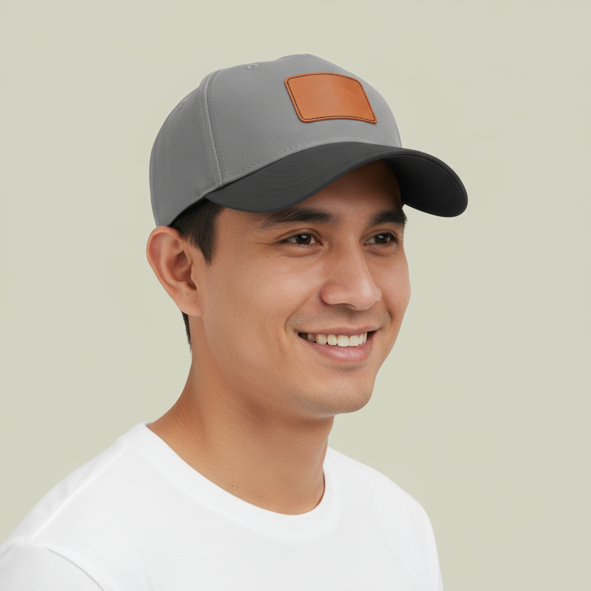 Mid Profile Baseball Cap with Leather Patch (Rectangle)