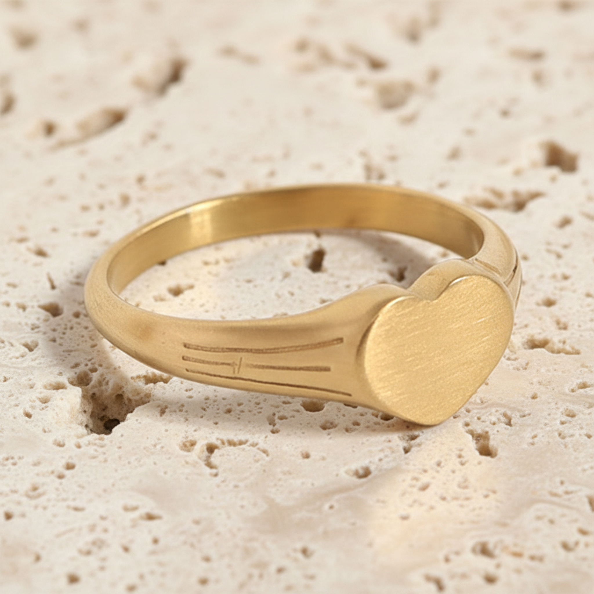 Stainless Steel Heart Signet Ring (Engraving) - Thumbnail Image