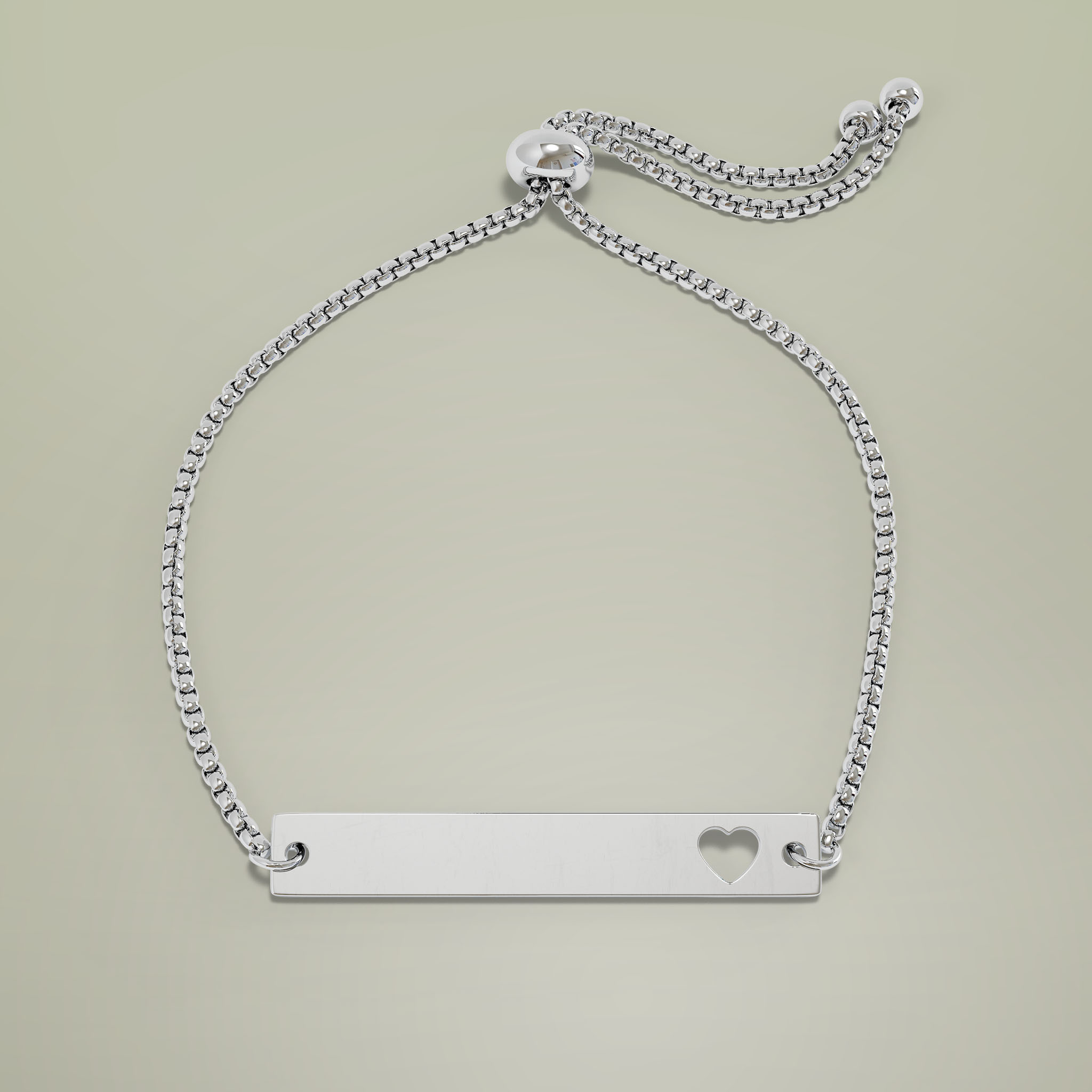 Adjustable Flat Cutout Heart Bar Bracelet (Engraving) - Thumbnail Image