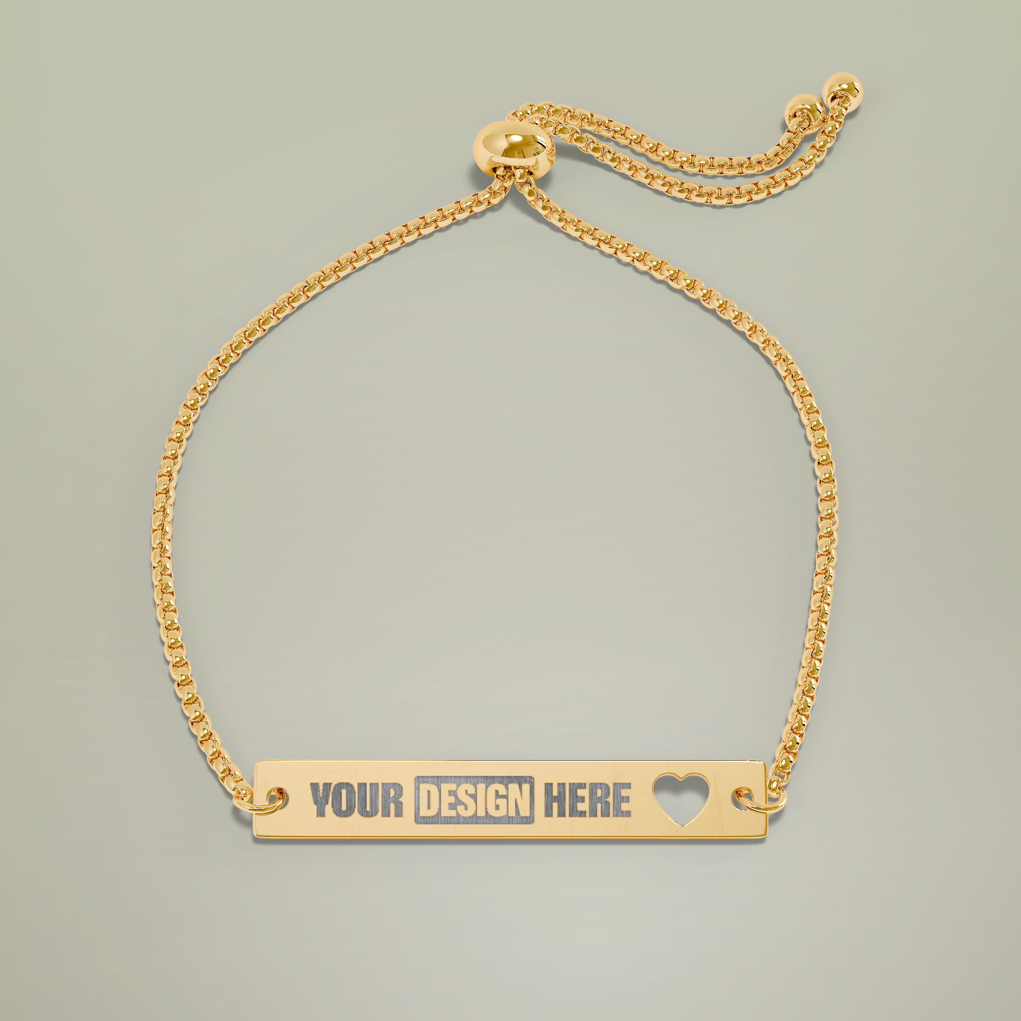 Adjustable Flat Cutout Heart Bar Bracelet (Engraving)