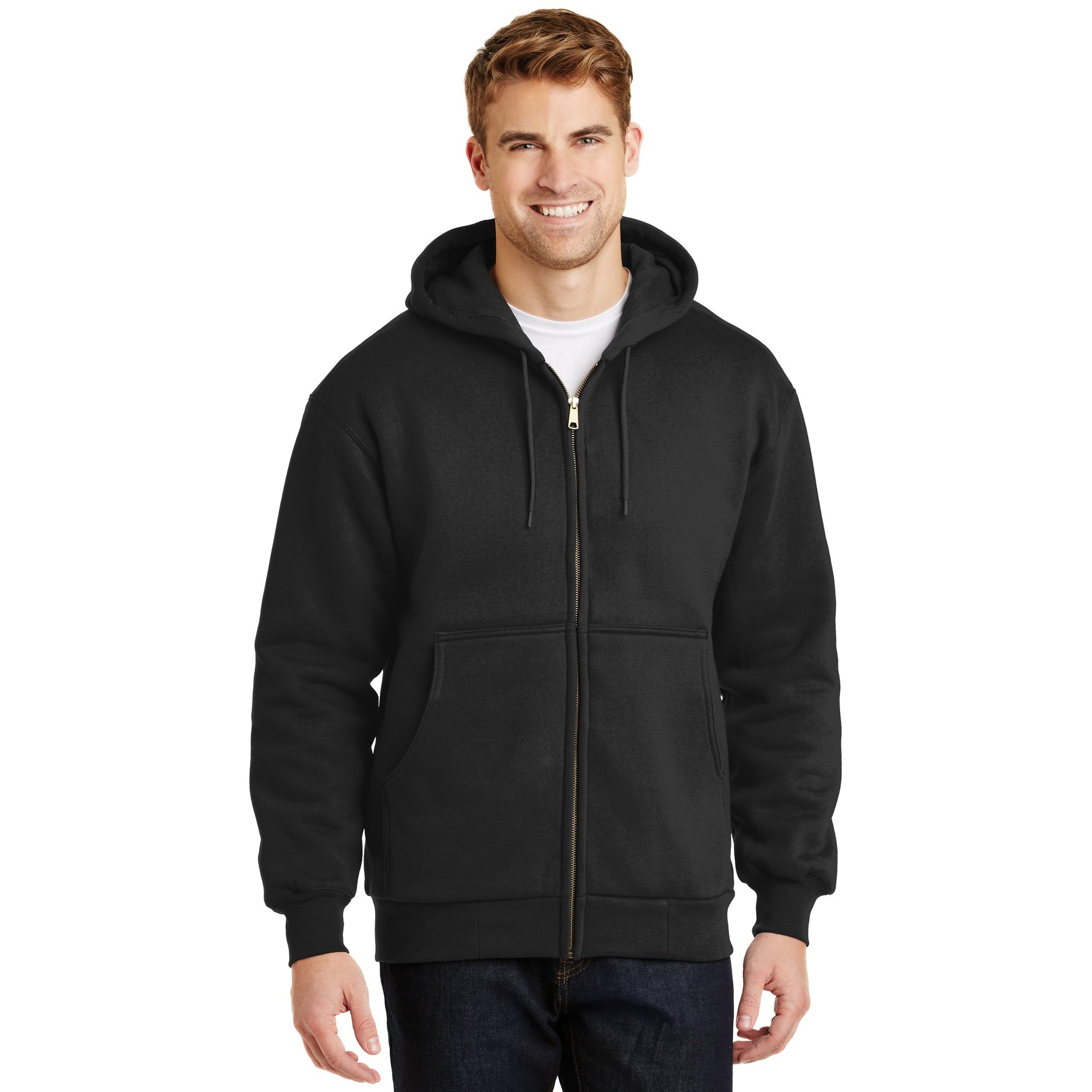 Heavyweight Full-Zip Hooded Sweatshirt with Thermal Lining - Main Image