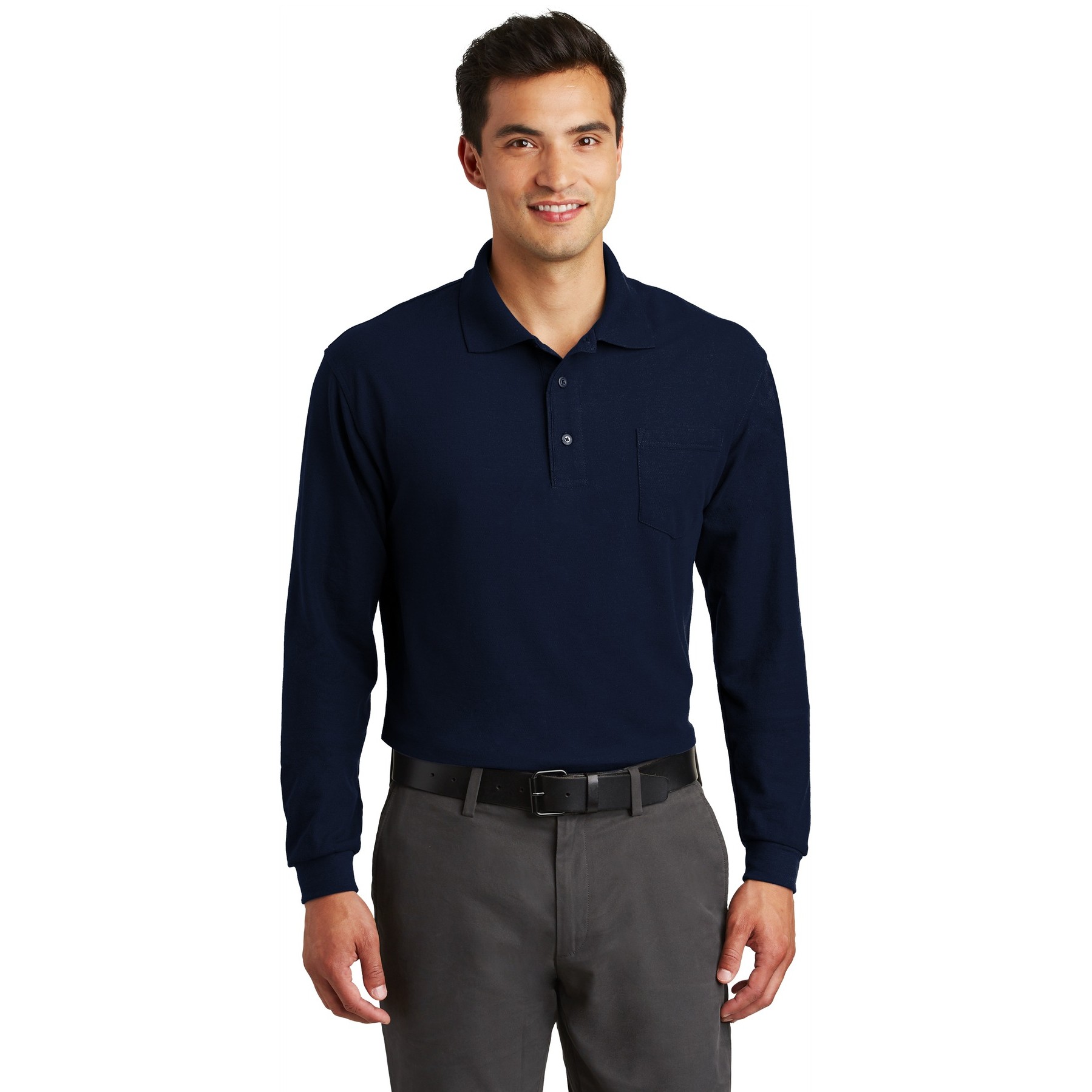 Long Sleeve Silk Touch Polo with Pocket - Thumbnail Image