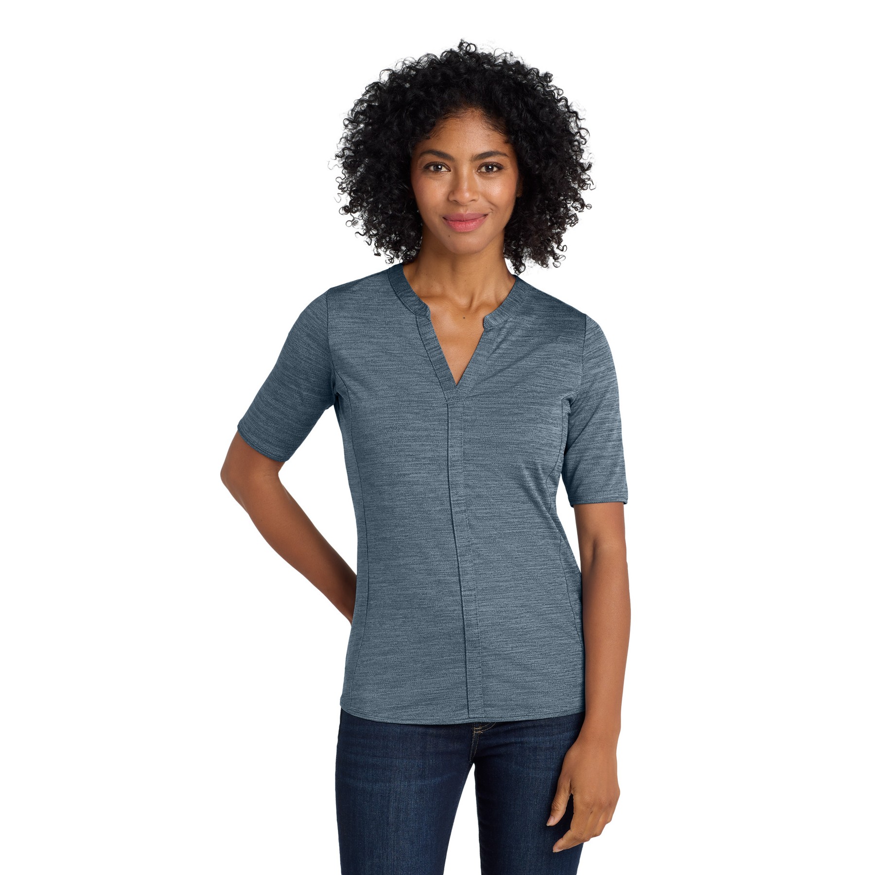 Women's Stretch Heather Open Neck Top - Thumbnail Image