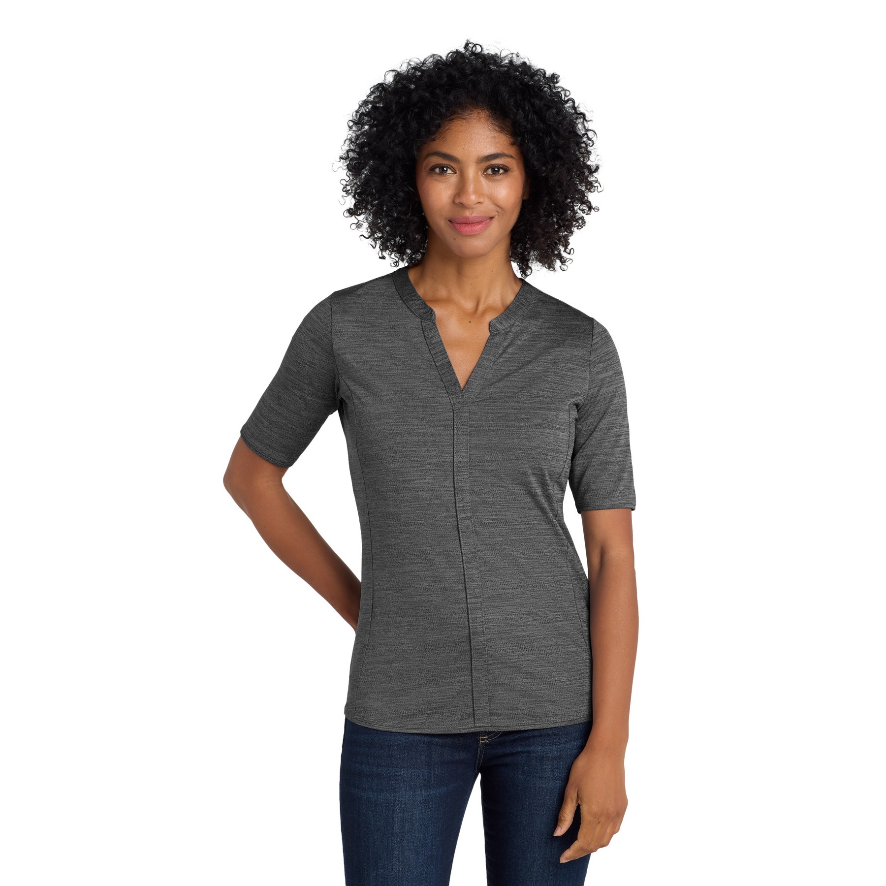 Women's Stretch Heather Open Neck Top - Thumbnail Image