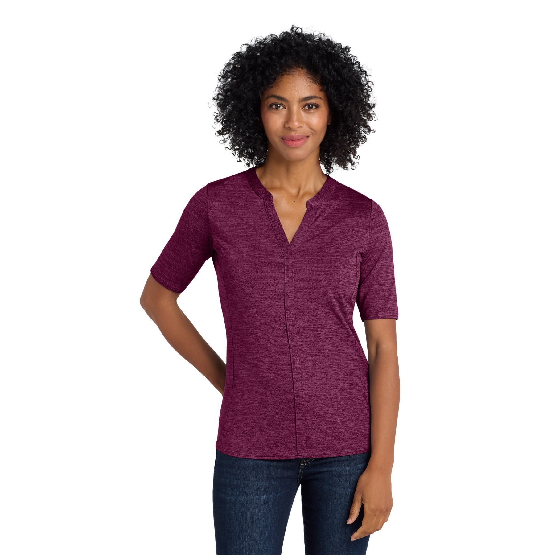 Women's Stretch Heather Open Neck Top - Thumbnail Image