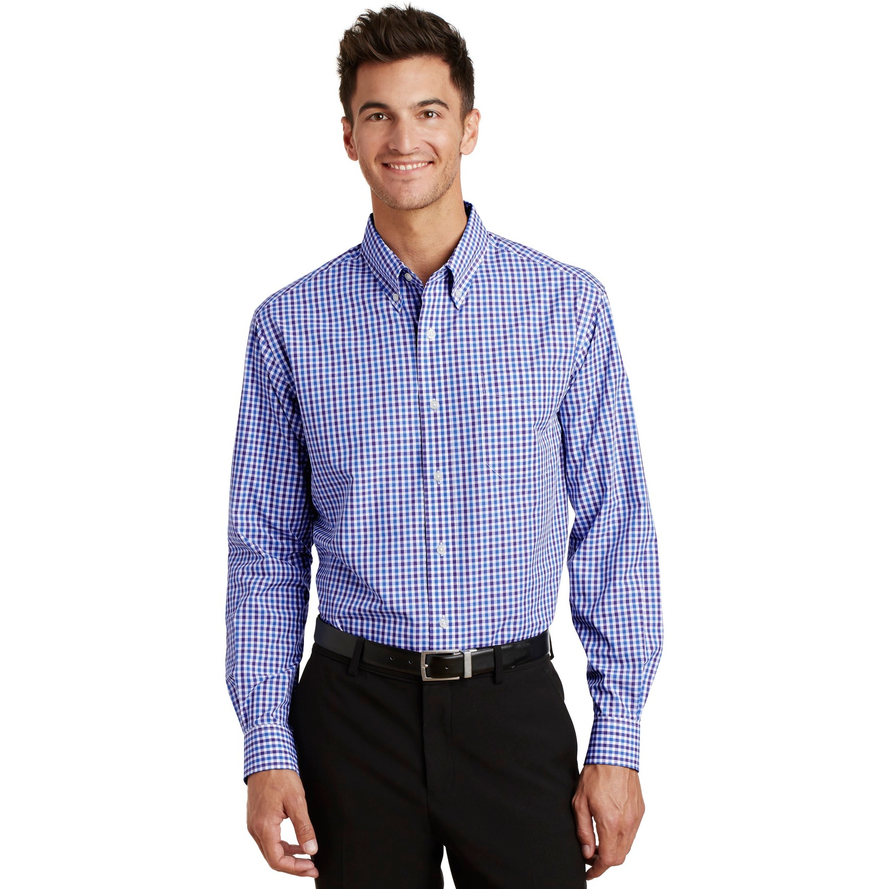 Long Sleeve Gingham Easy Care Shirt - Thumbnail Image