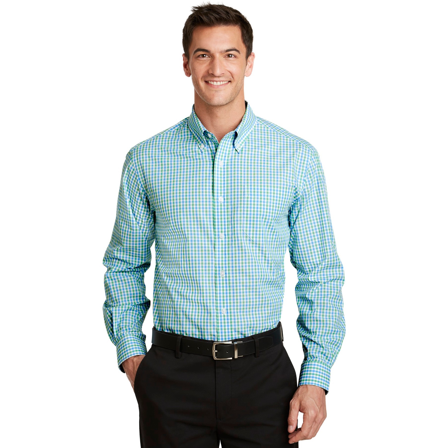 Long Sleeve Gingham Easy Care Shirt - Thumbnail Image