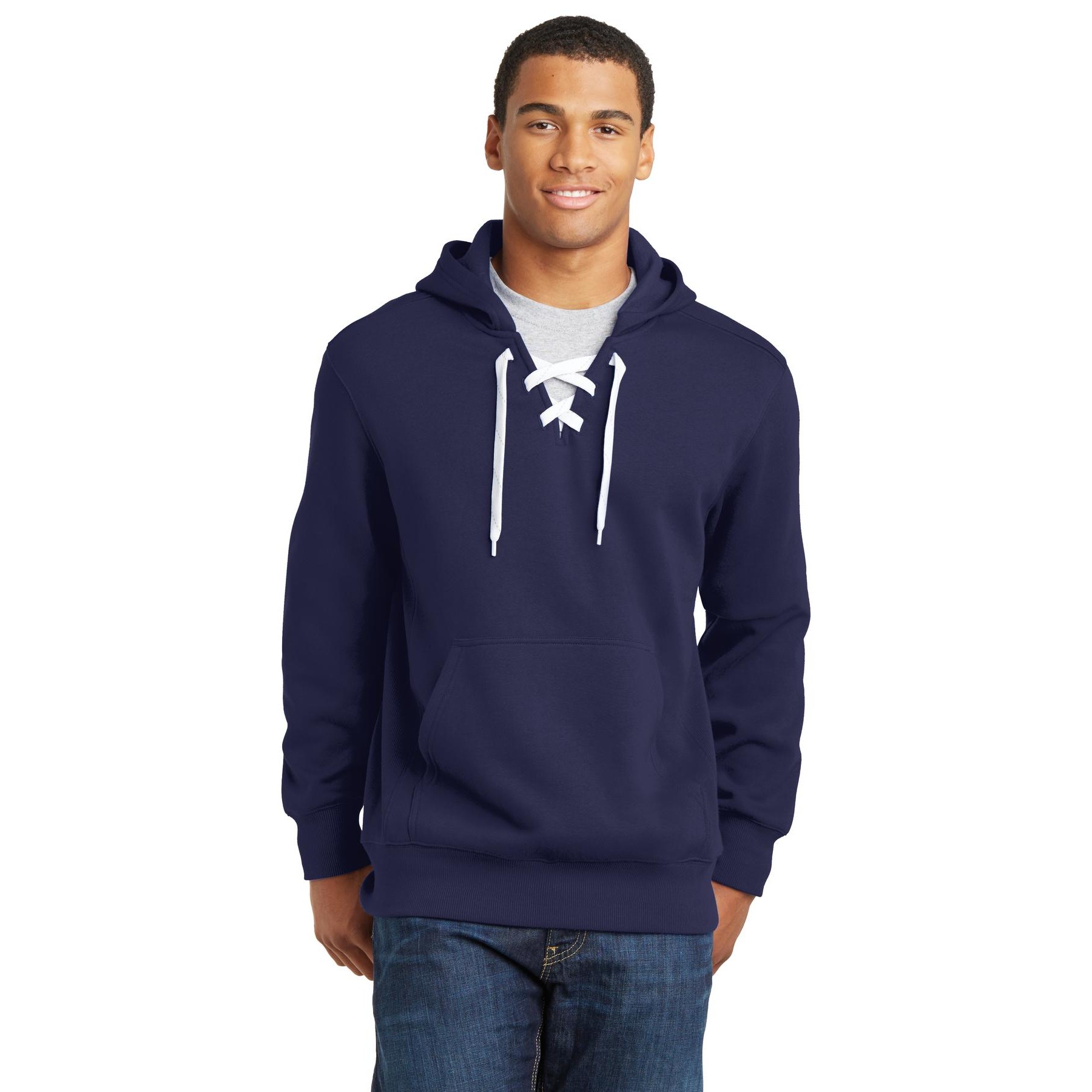 Lace Up Pullover Hooded Sweatshirt - Thumbnail Image