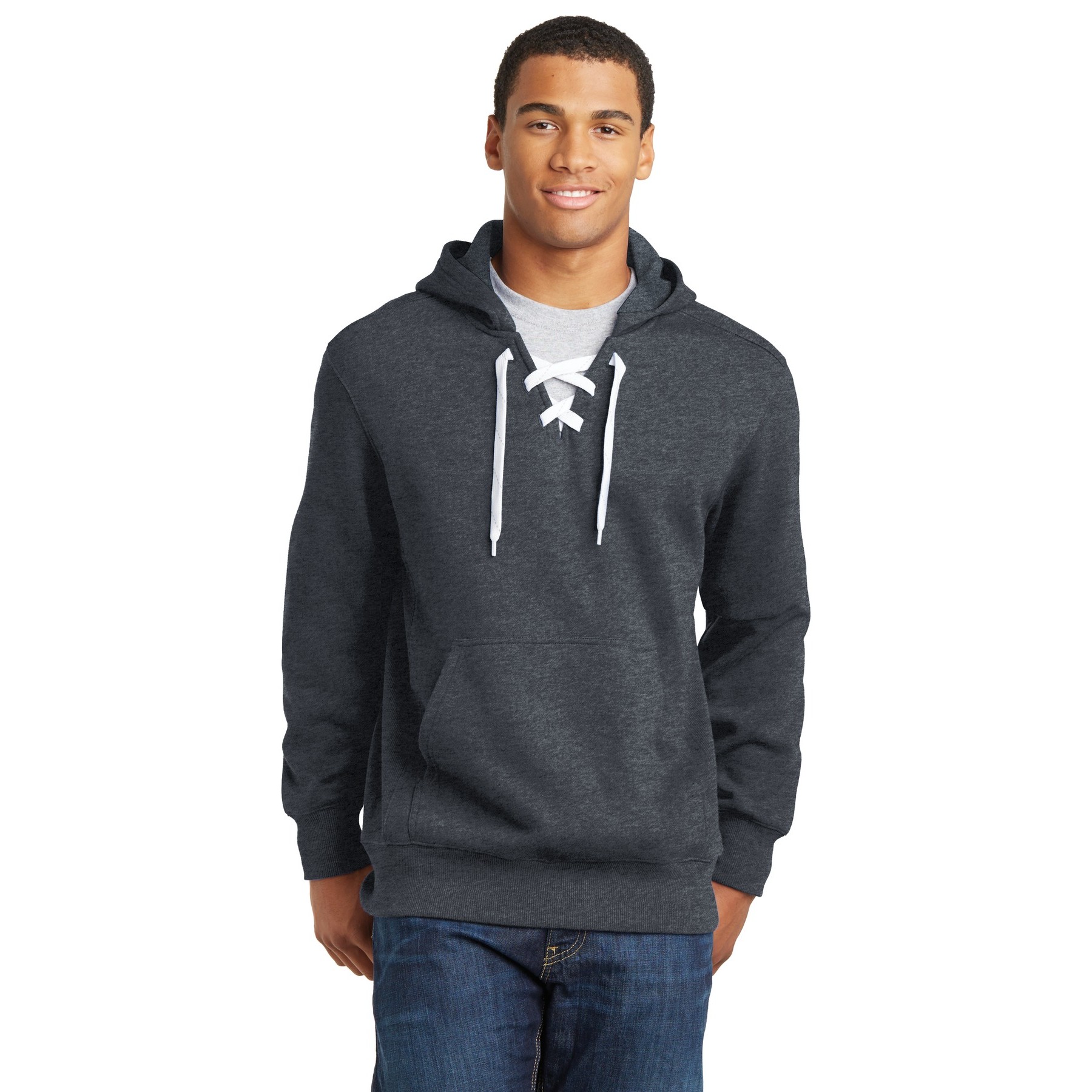 Lace Up Pullover Hooded Sweatshirt - Thumbnail Image