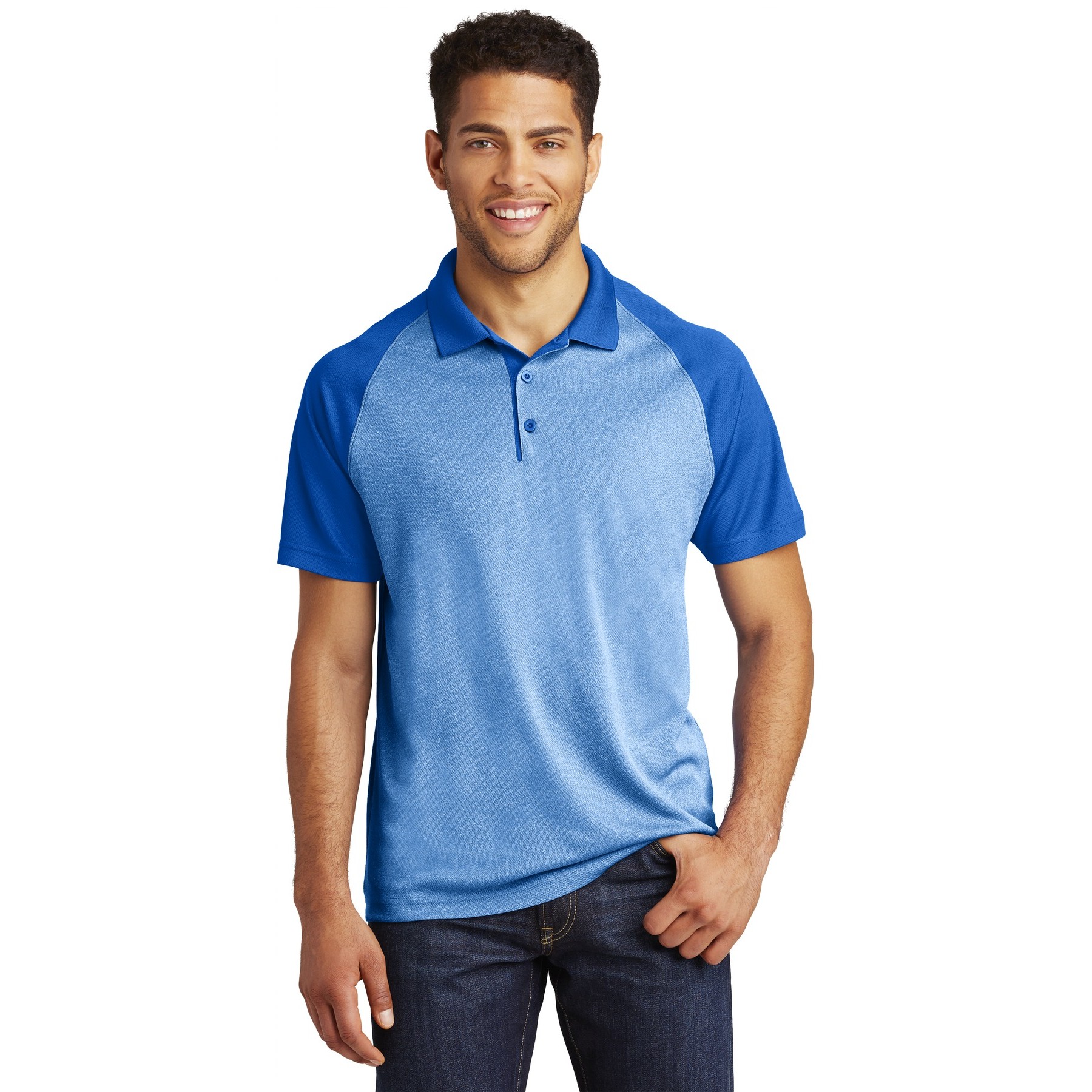 PosiCharge RacerMesh Raglan Heather Block Polo - Thumbnail Image