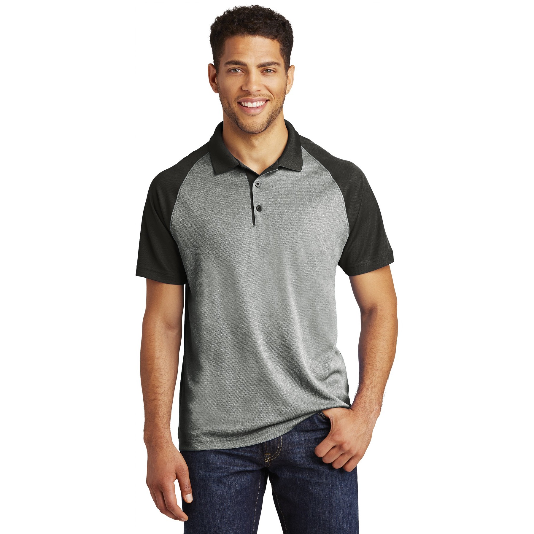 PosiCharge RacerMesh Raglan Heather Block Polo - Thumbnail Image