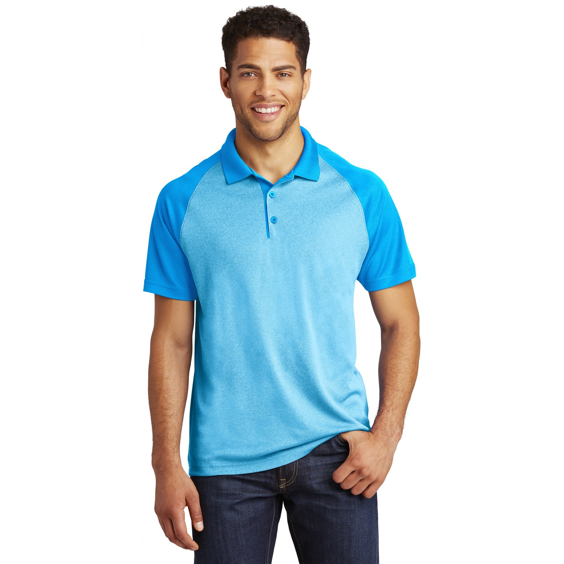 PosiCharge RacerMesh Raglan Heather Block Polo - Thumbnail Image