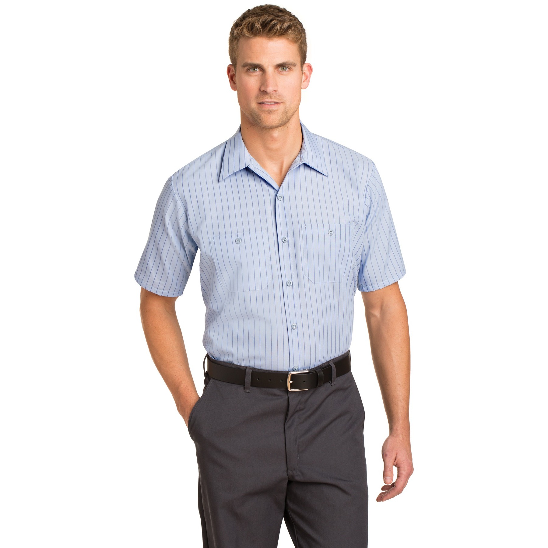 Short Sleeve Striped Industrial Work Shirt - Thumbnail Image