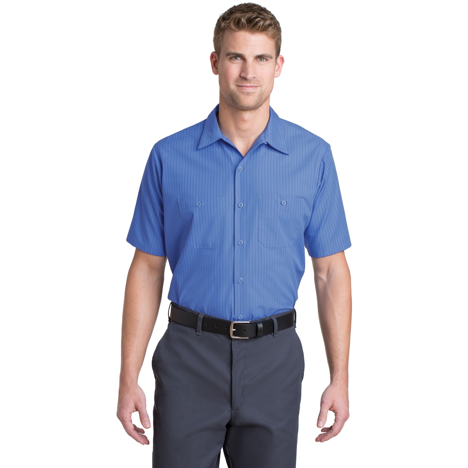 Short Sleeve Striped Industrial Work Shirt - Thumbnail Image