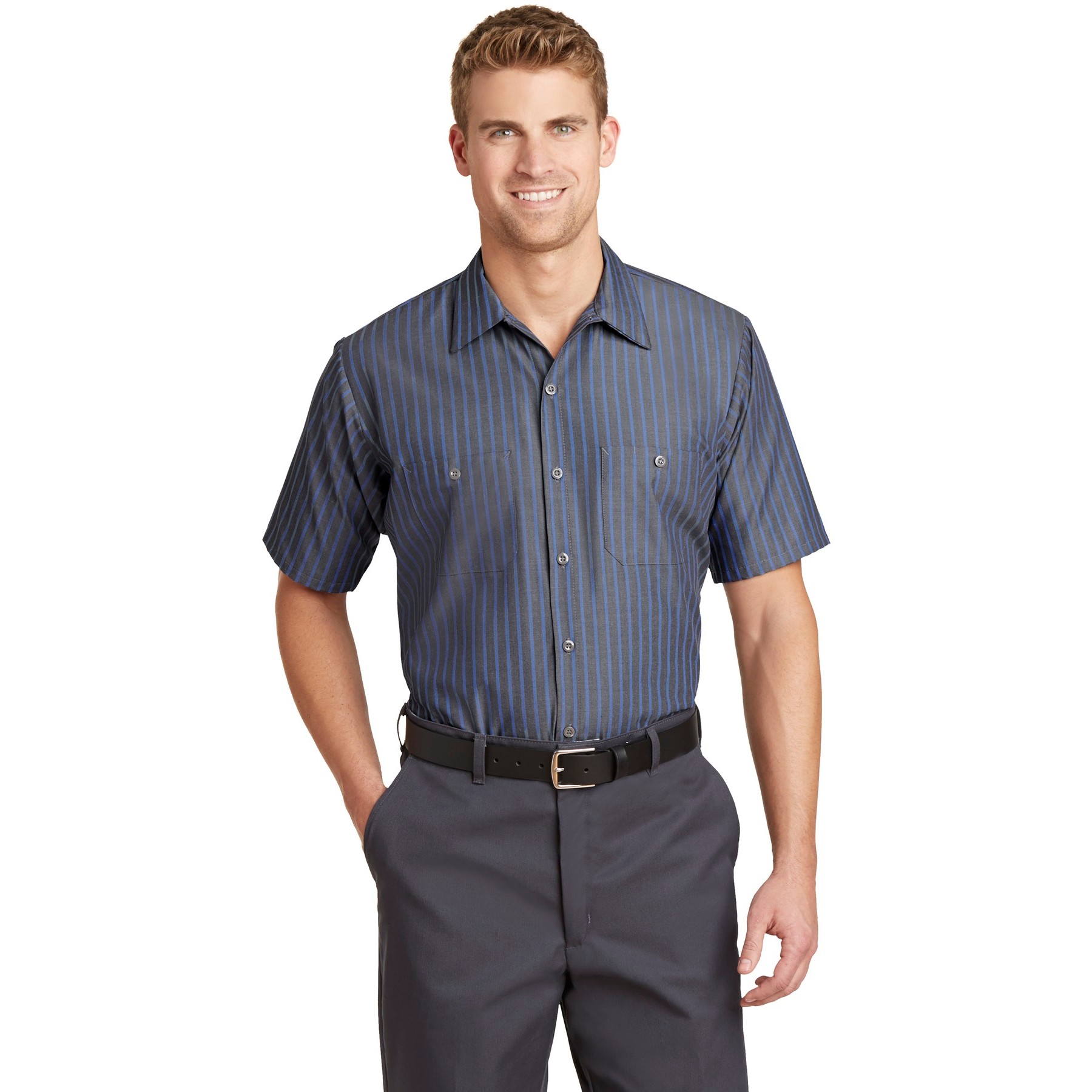 Short Sleeve Striped Industrial Work Shirt - Thumbnail Image