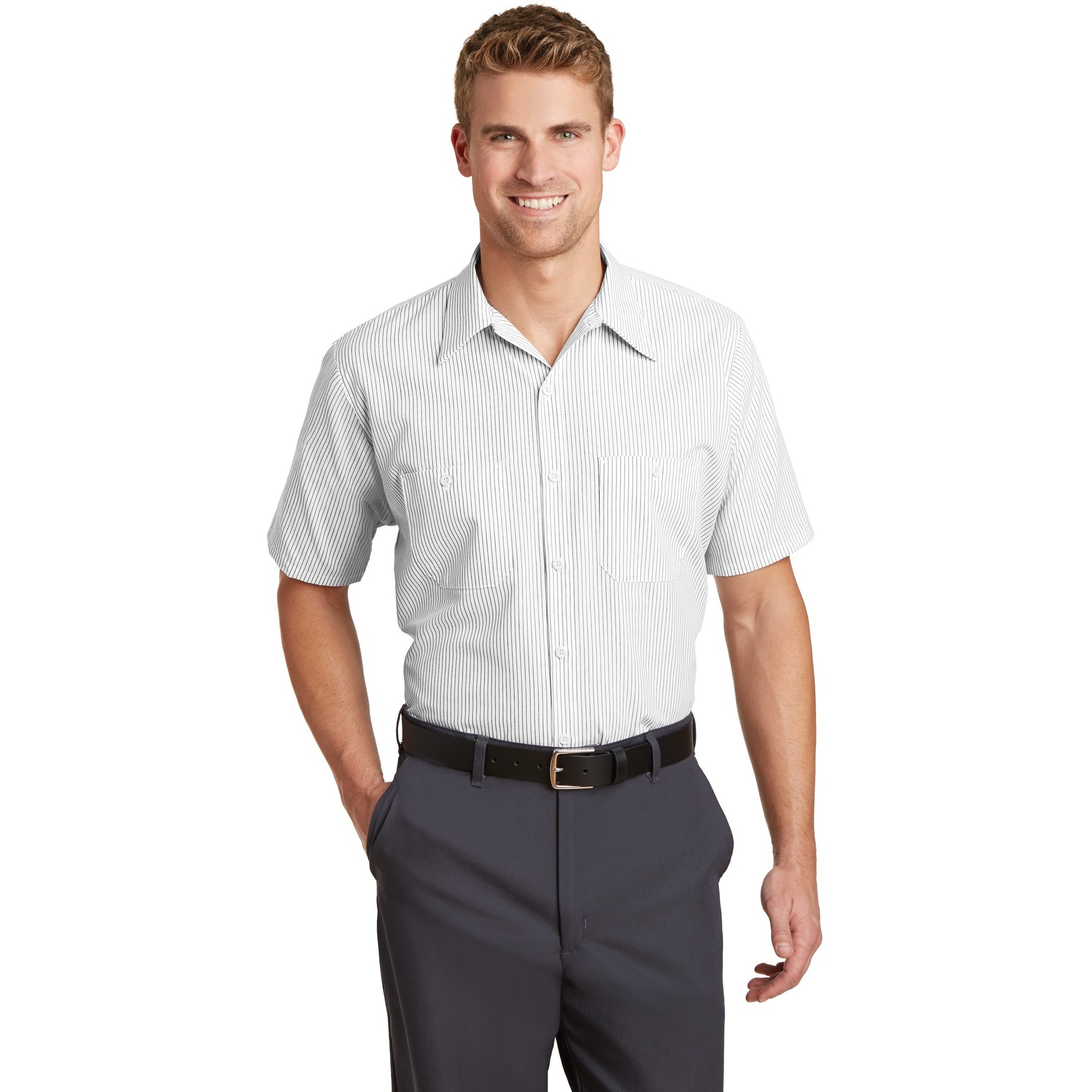 Short Sleeve Striped Industrial Work Shirt - Main Image
