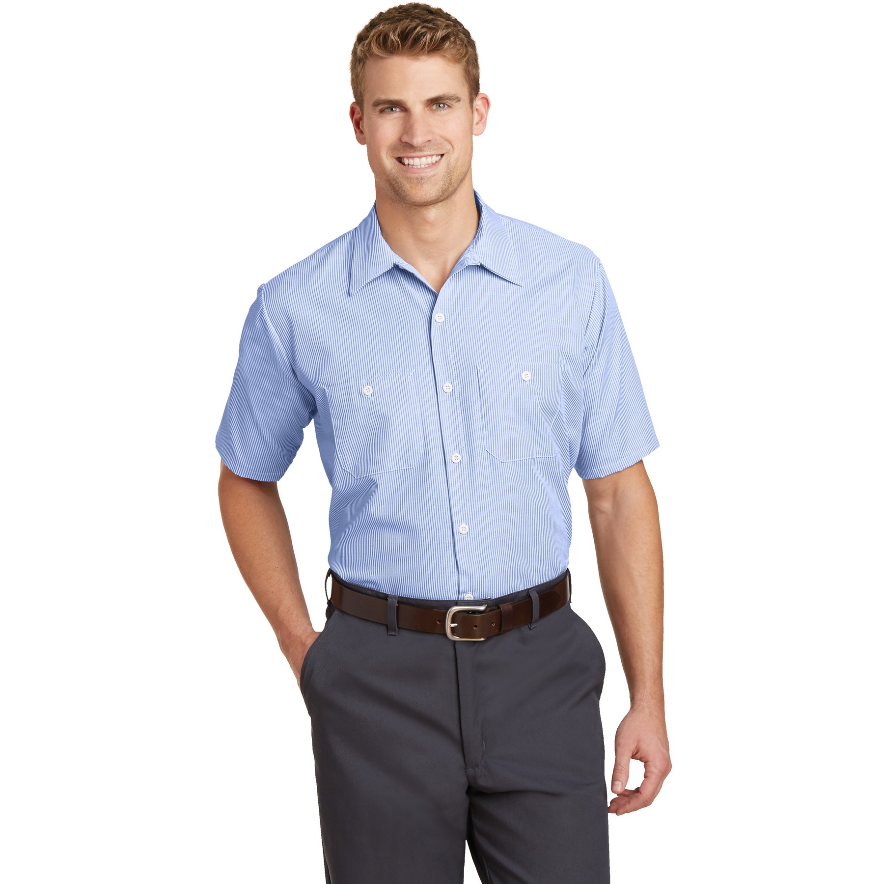 Short Sleeve Striped Industrial Work Shirt - Thumbnail Image