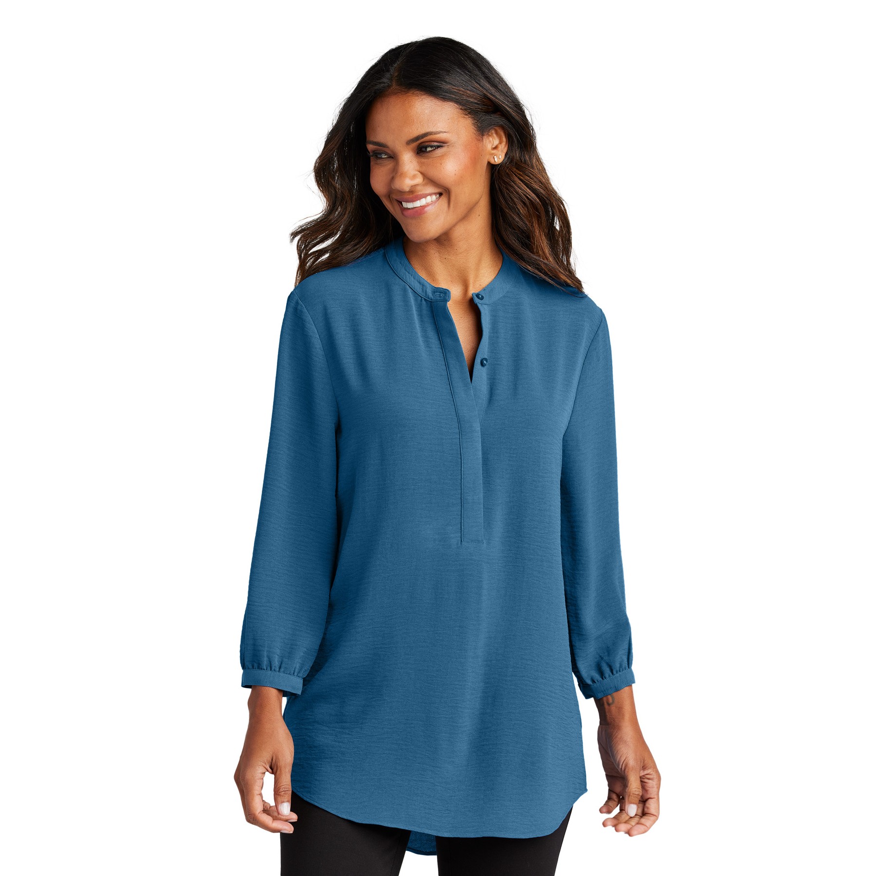 Women's 3/4-Sleeve Textured Crepe Tunic - Thumbnail Image