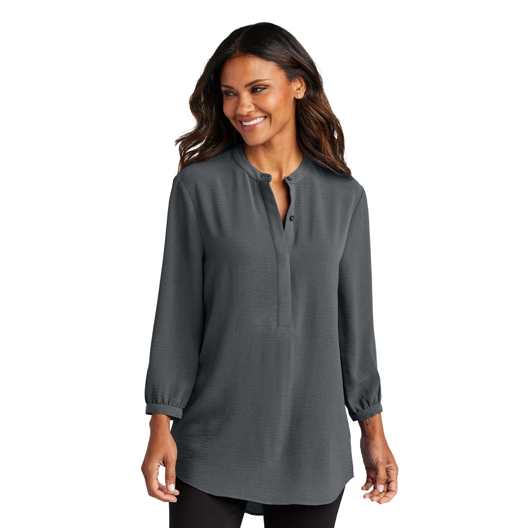 Women's 3/4-Sleeve Textured Crepe Tunic - Thumbnail Image