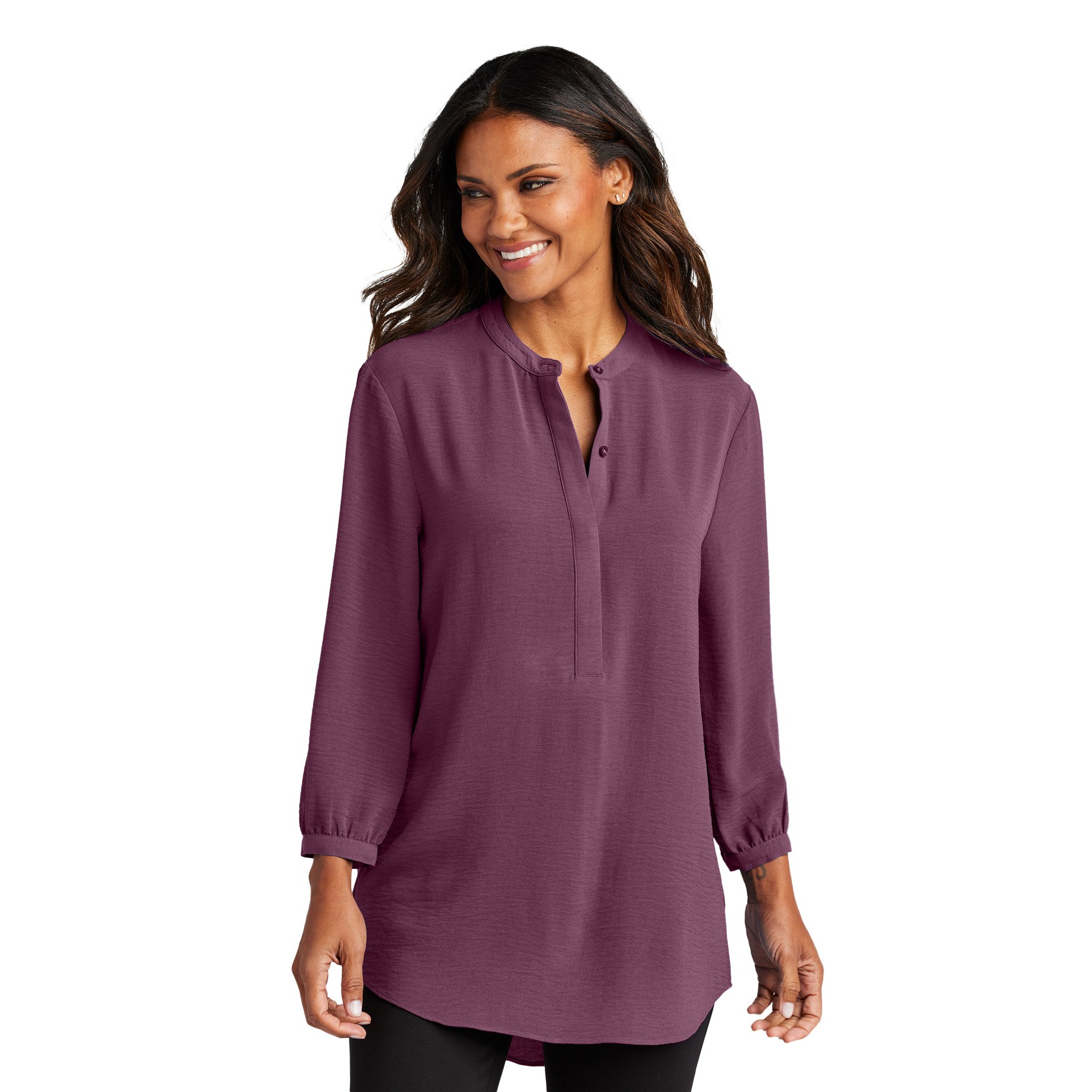 Women's 3/4-Sleeve Textured Crepe Tunic - Thumbnail Image
