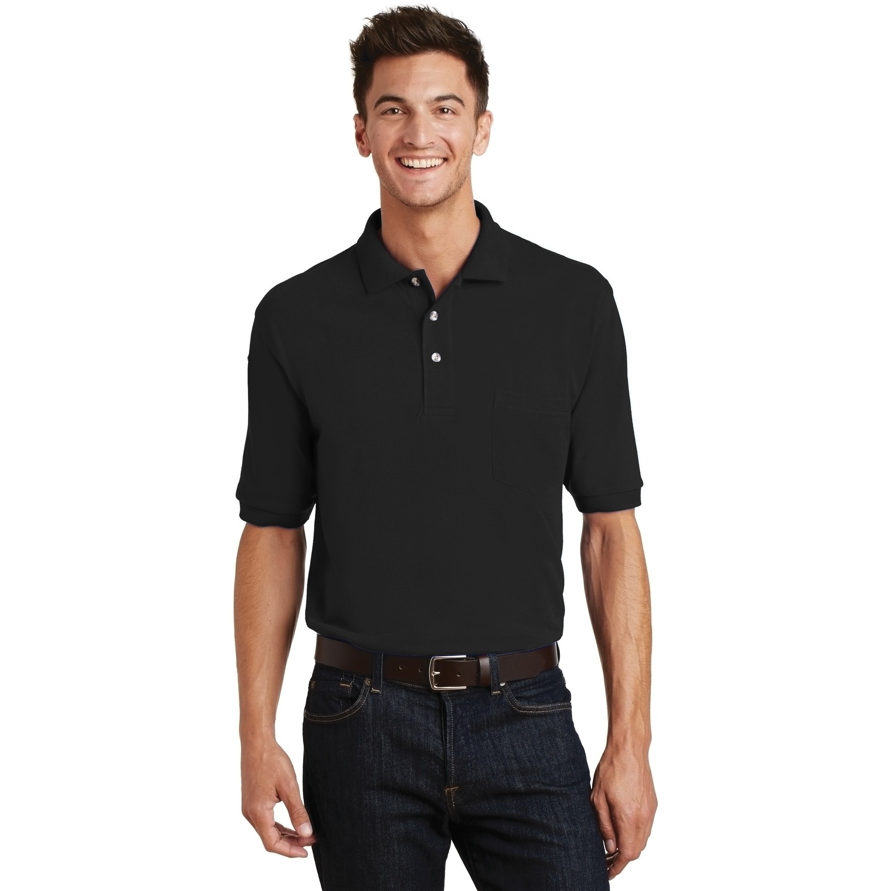 Heavyweight Cotton Pique Polo with Pocket - Thumbnail Image