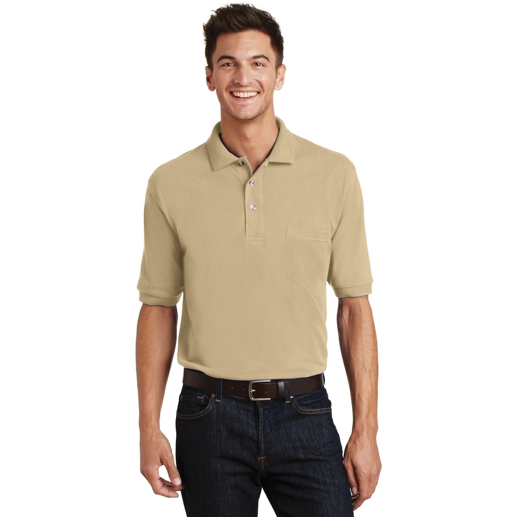 Heavyweight Cotton Pique Polo with Pocket - Thumbnail Image