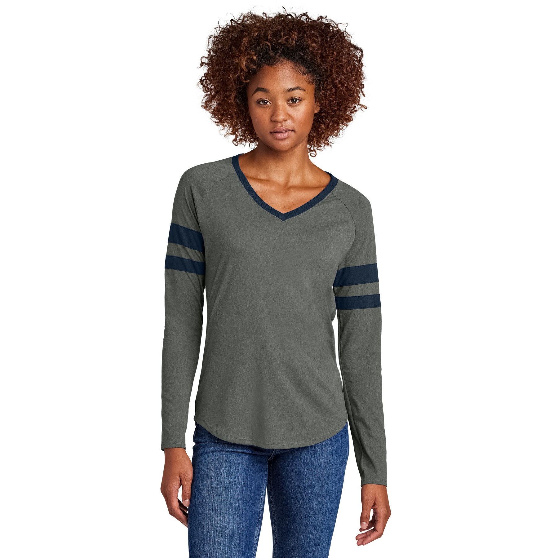 Women's Halftime Stripe Long Sleeve V-Neck Tee - Thumbnail Image