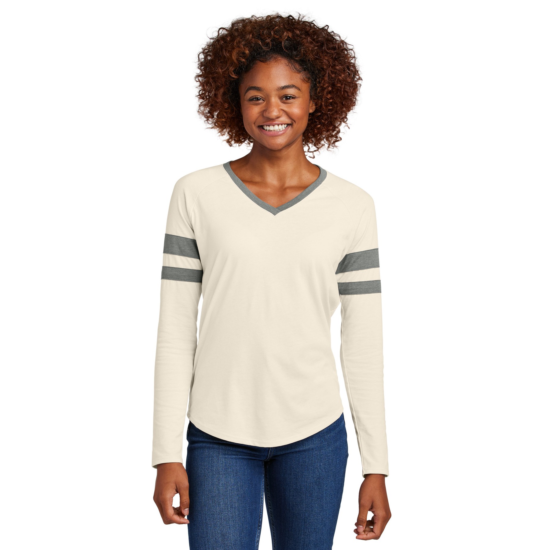 Women's Halftime Stripe Long Sleeve V-Neck Tee - Thumbnail Image