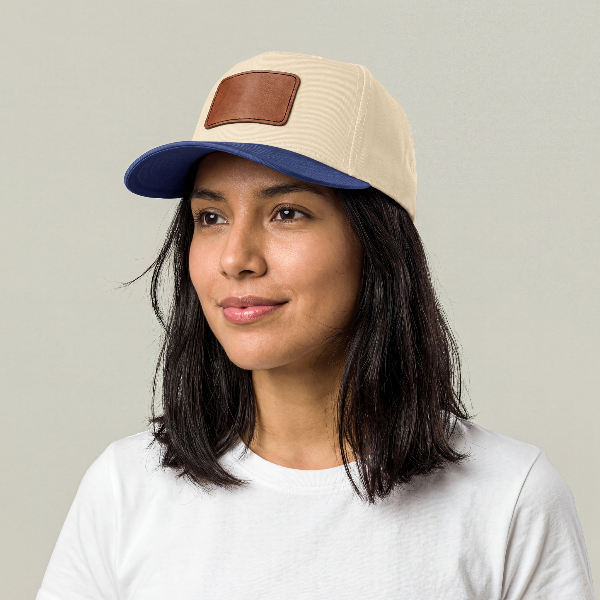 Mid Profile Baseball Cap with Leather Patch (Rectangle)Design