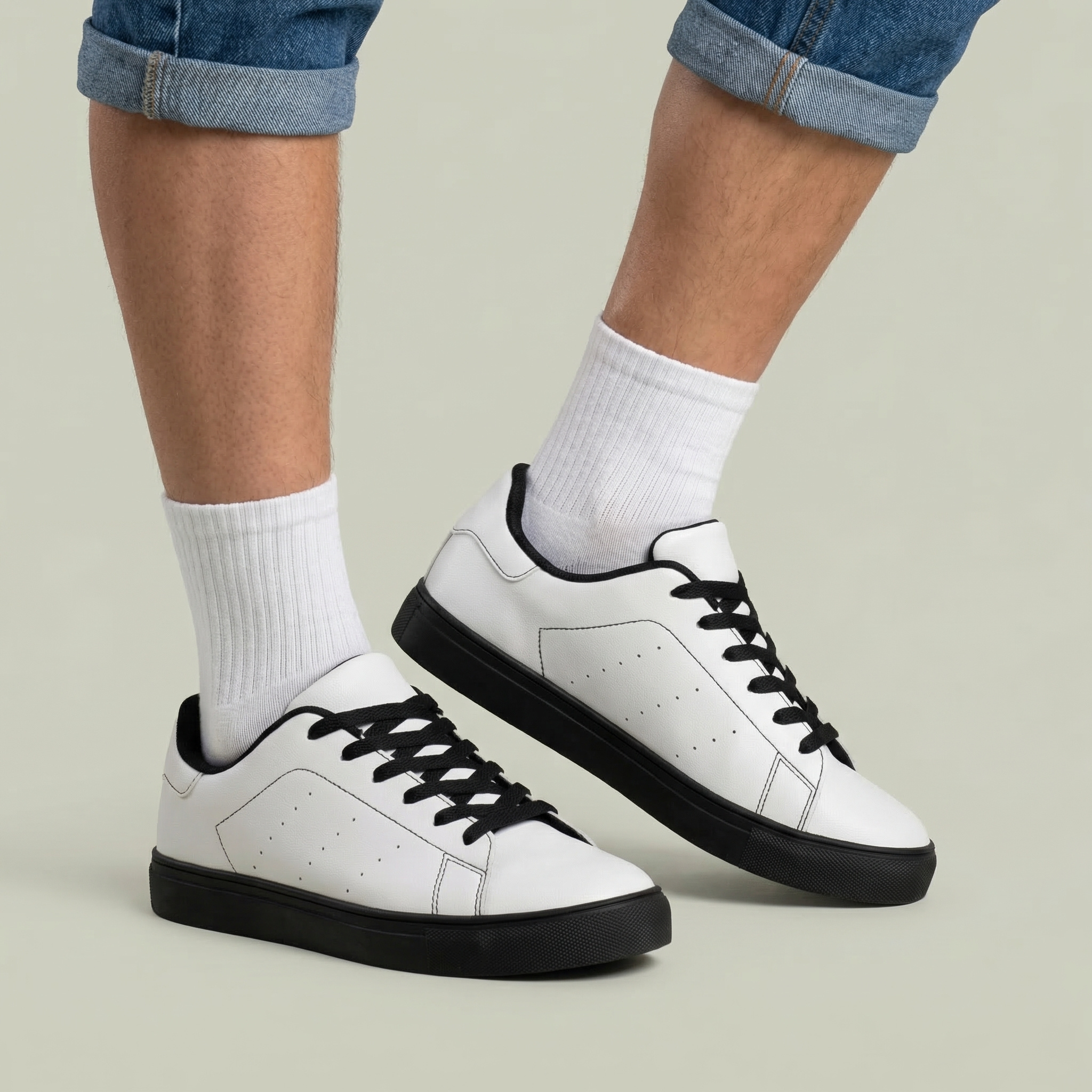 Men's Low-Top Leather Sneakers - Thumbnail Image