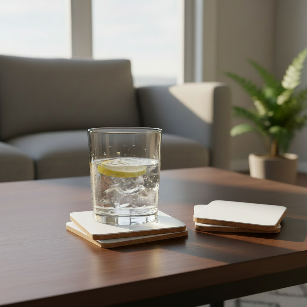 Hardboard Coasters with Cork Bottom (Set of 4) - Thumbnail Image