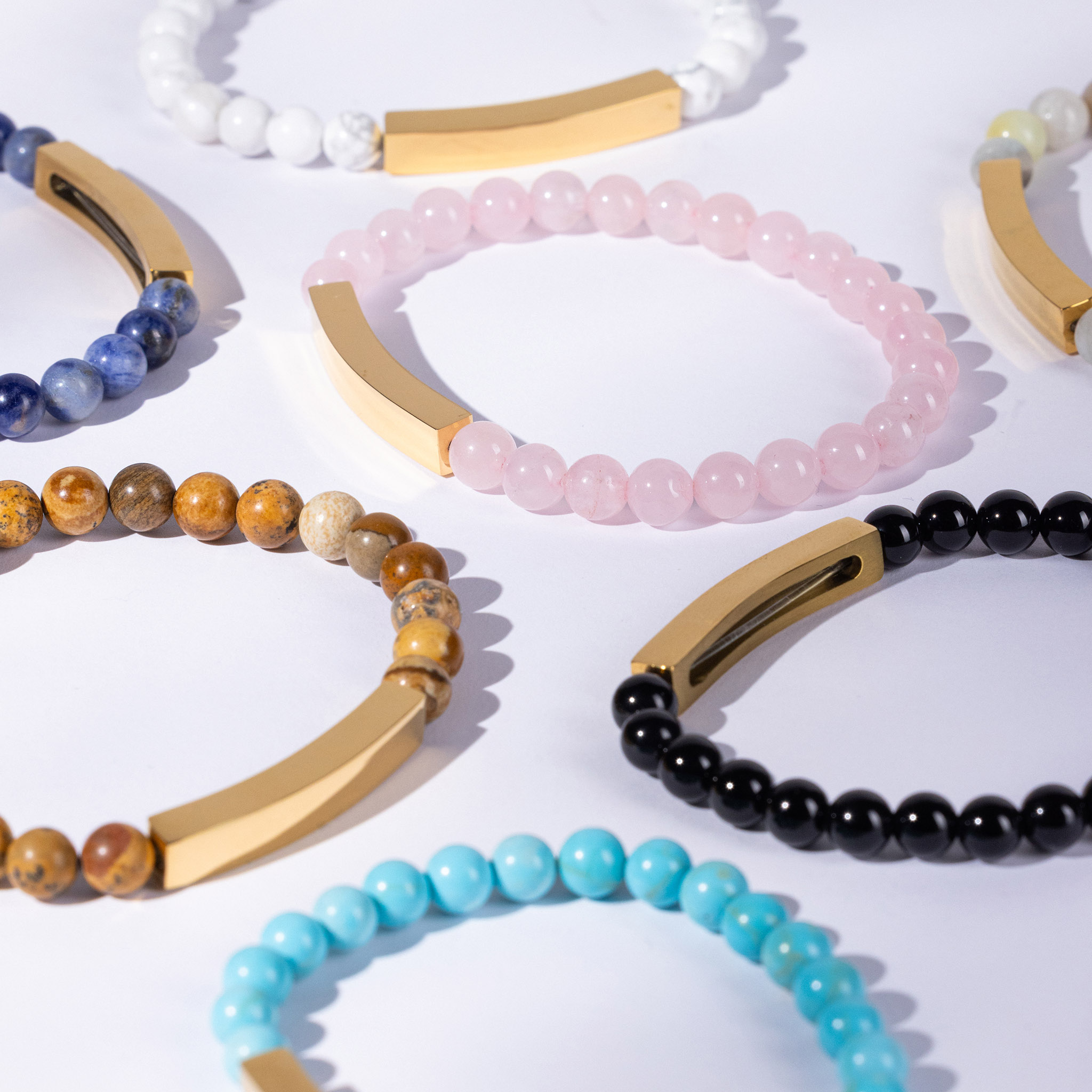 Natural Stone Stretch Bar Bracelet (Engraving) - Thumbnail Image