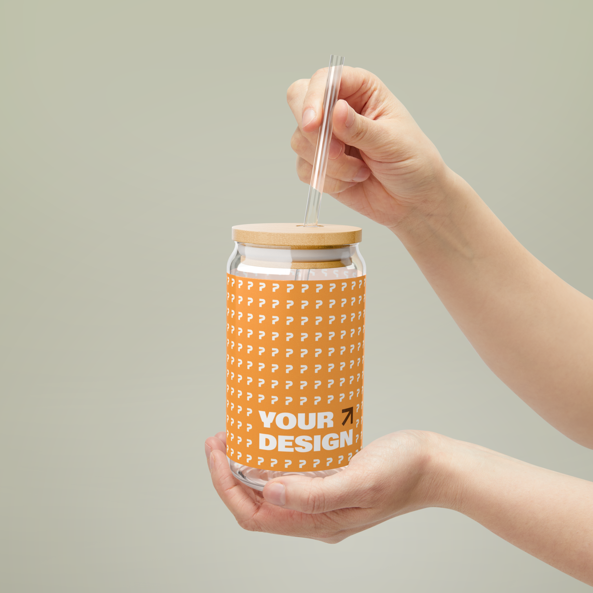 Glass Can with Straw and Lid, 16oz - Thumbnail Image