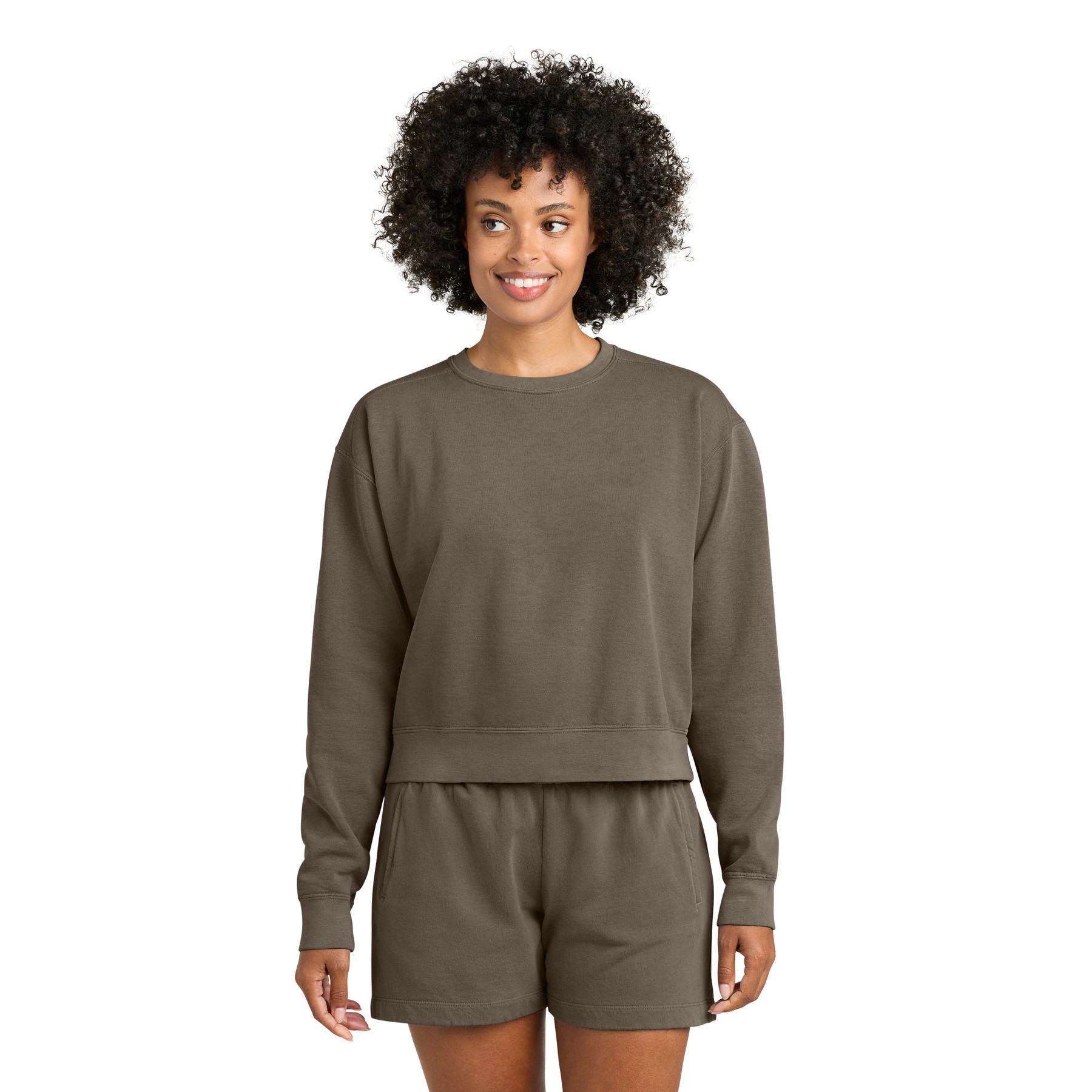 Women's Garment-Dyed Mid-Length Crewneck Sweatshirt - Thumbnail Image