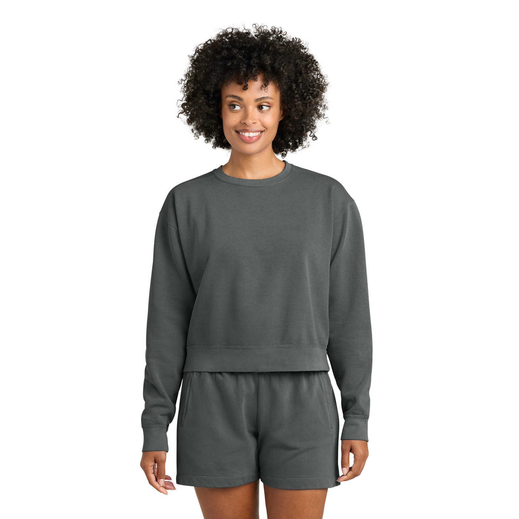 Women's Garment-Dyed Mid-Length Crewneck Sweatshirt - Thumbnail Image